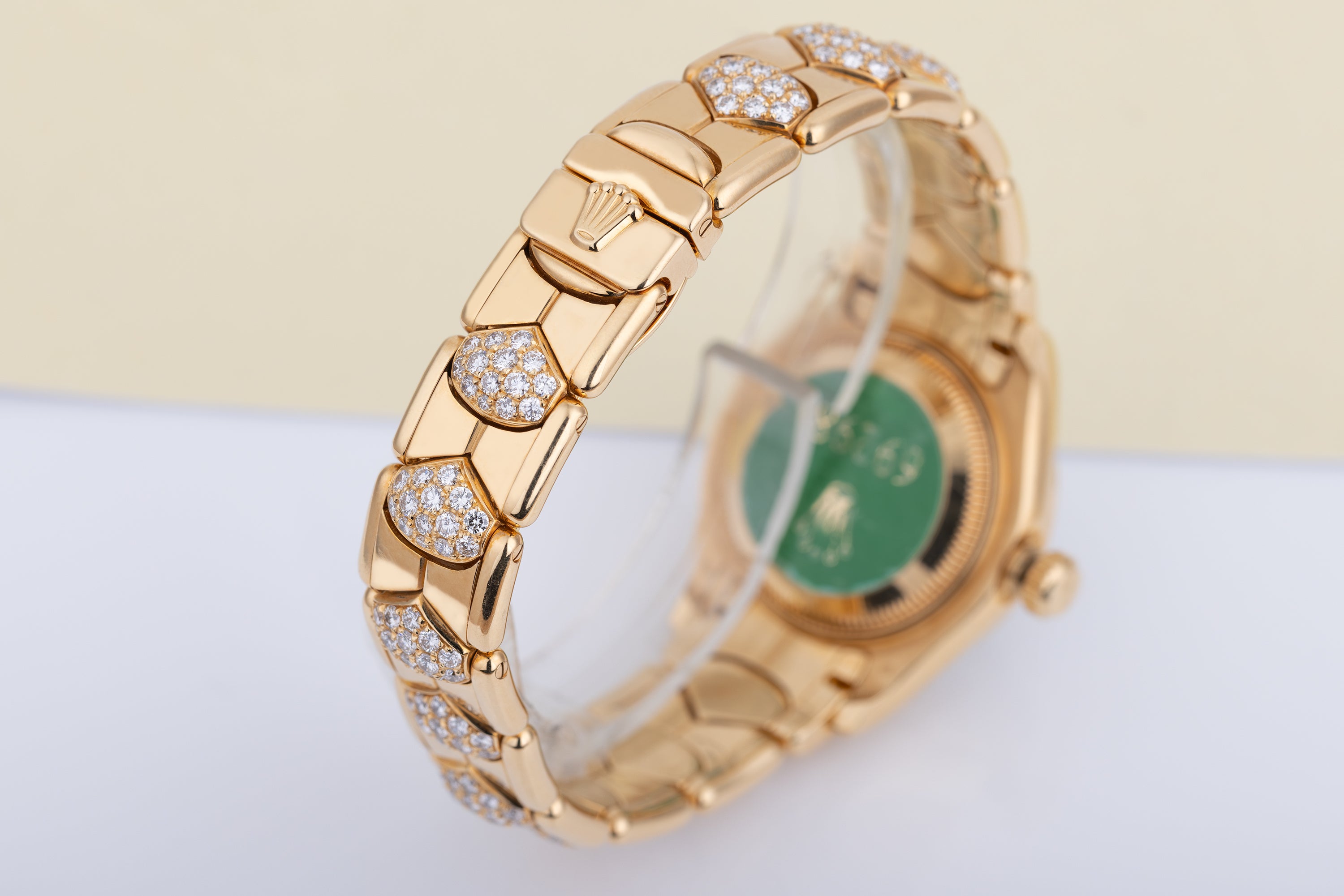 Rare Rolex Lady DateJust Pearlmaster | REF. 69298 | White Mother of Pearl Diamond Dial | Diamond Bezel & Bracelet | 18k Yellow Gold | 1995