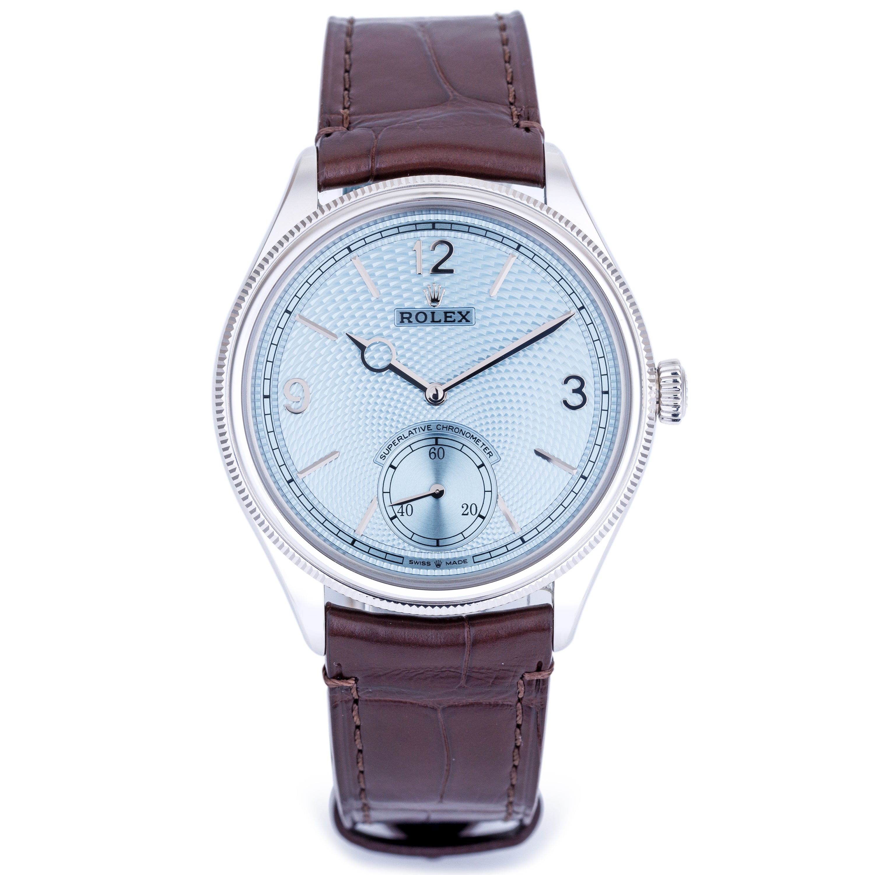 Unworn Rolex 1908 | REF. 52506 | Ice Blue Dial | Platinum | Box & Papers | 2024