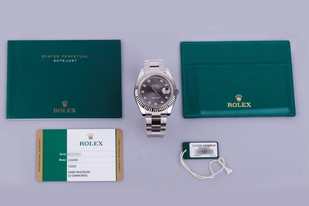 Rolex DateJust 41mm | REF. 116334 | Grey Rhodium Diamond Dial | Stainless Steel & 18k White Gold | Box & Papers | 2015
