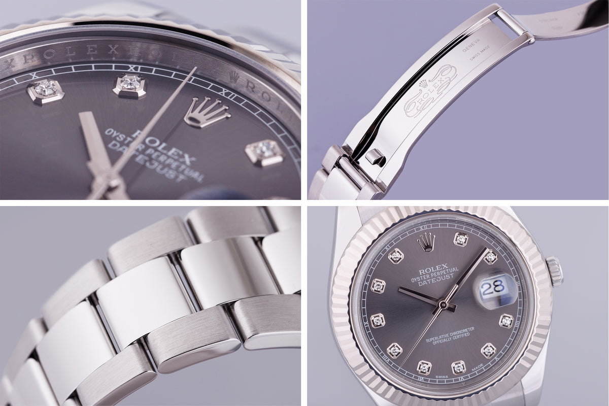 Rolex DateJust 41mm | REF. 116334 | Grey Rhodium Diamond Dial | Stainless Steel & 18k White Gold | Box & Papers | 2015