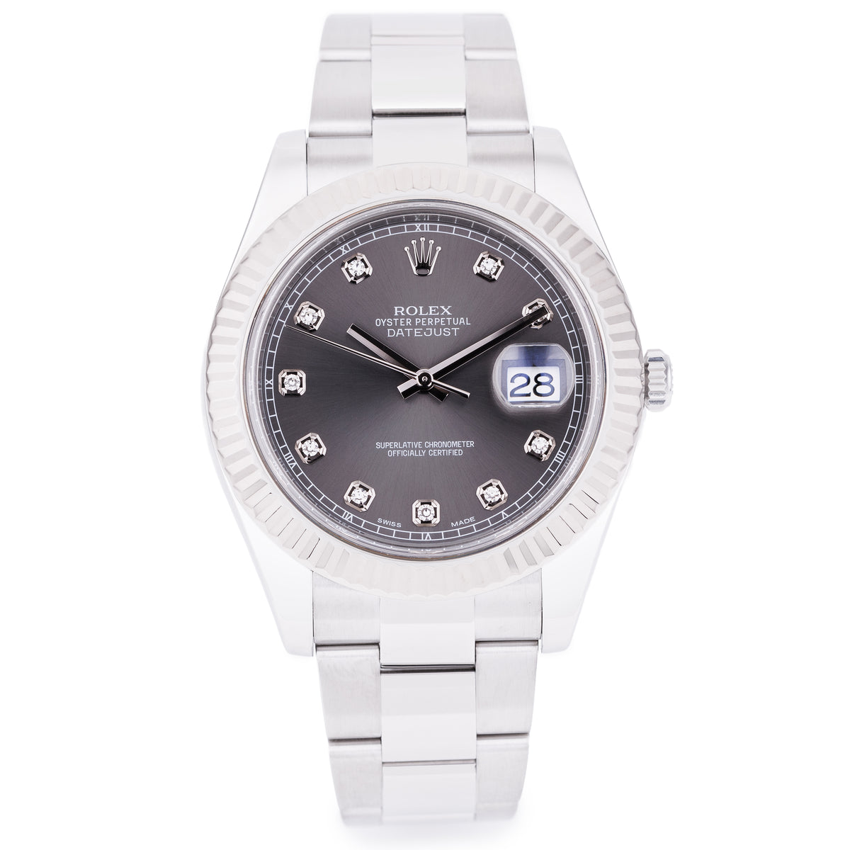 Rolex DateJust 41mm | REF. 116334 | Grey Rhodium Diamond Dial | Stainless Steel & 18k White Gold | Box & Papers | 2015