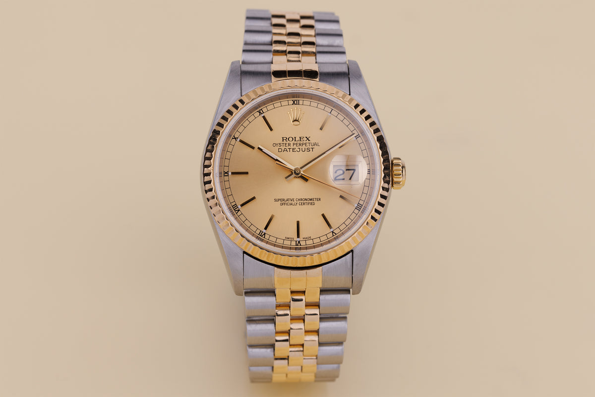 Rolex DateJust | REF. 16233 | Gold Dial | 36mm | Stainless Steel & 18k Yellow Gold | 1990