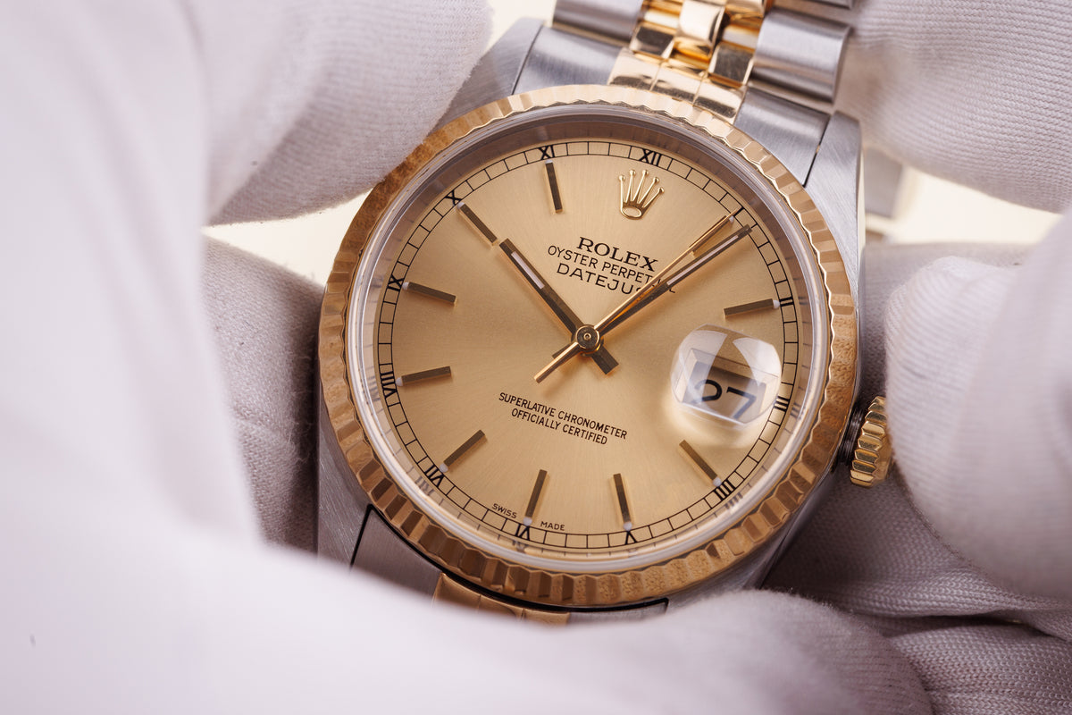 Rolex DateJust | REF. 16233 | Gold Dial | 36mm | Stainless Steel & 18k Yellow Gold | 1990