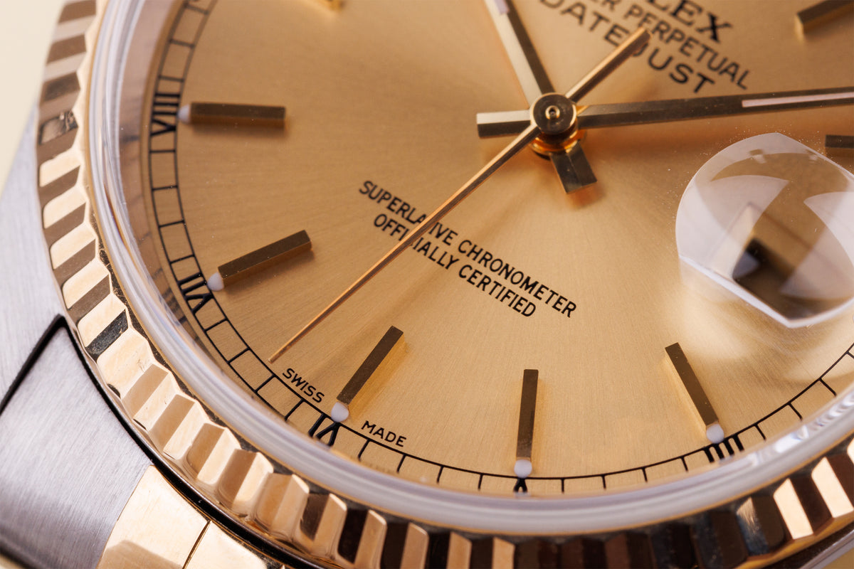 Rolex DateJust | REF. 16233 | Gold Dial | 36mm | Stainless Steel & 18k Yellow Gold | 1990