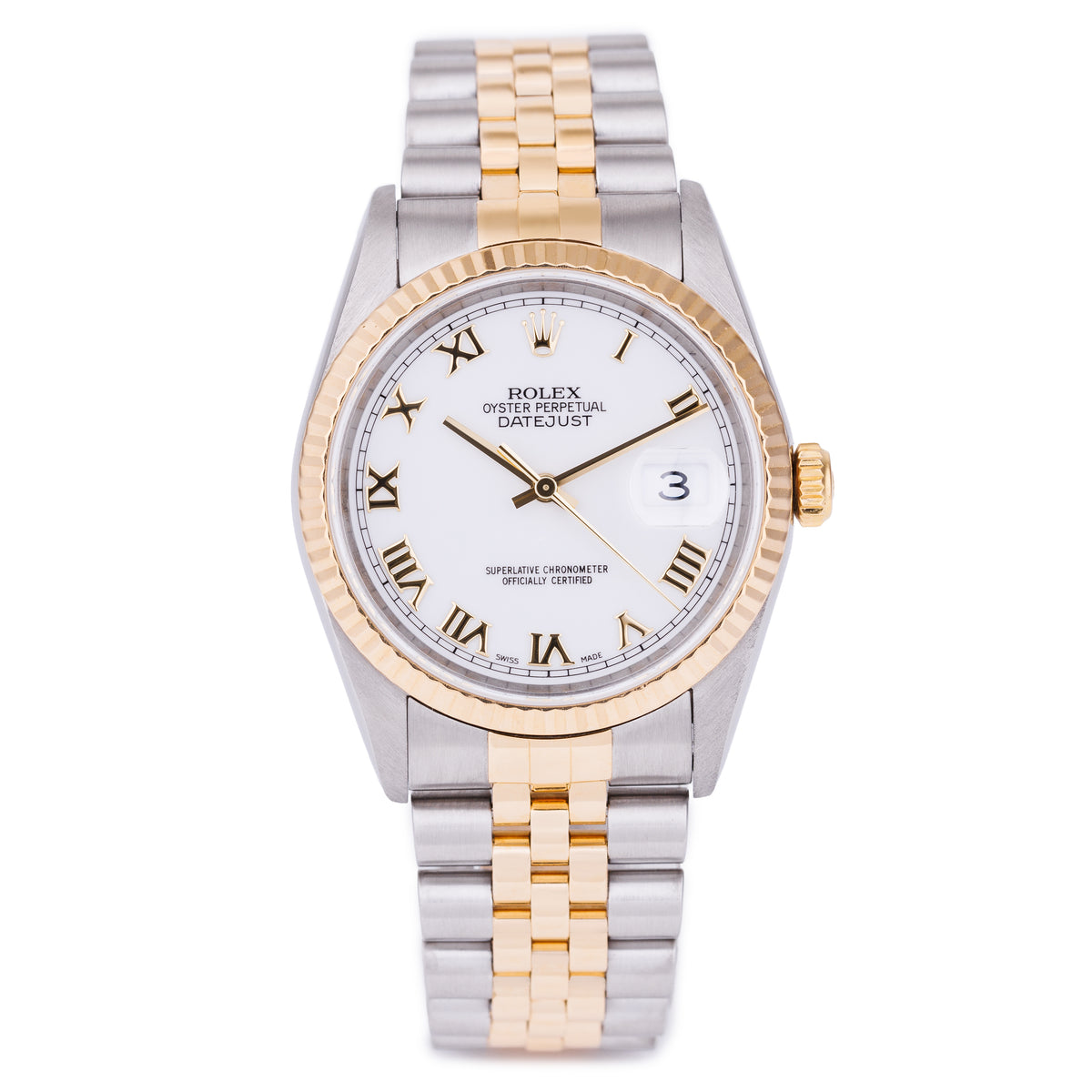 Rolex DateJust 36mm | REF. 16233 | White Roman Numeral Dial | Stainless Steel & 18k Yellow Gold | Box & Papers | 2003