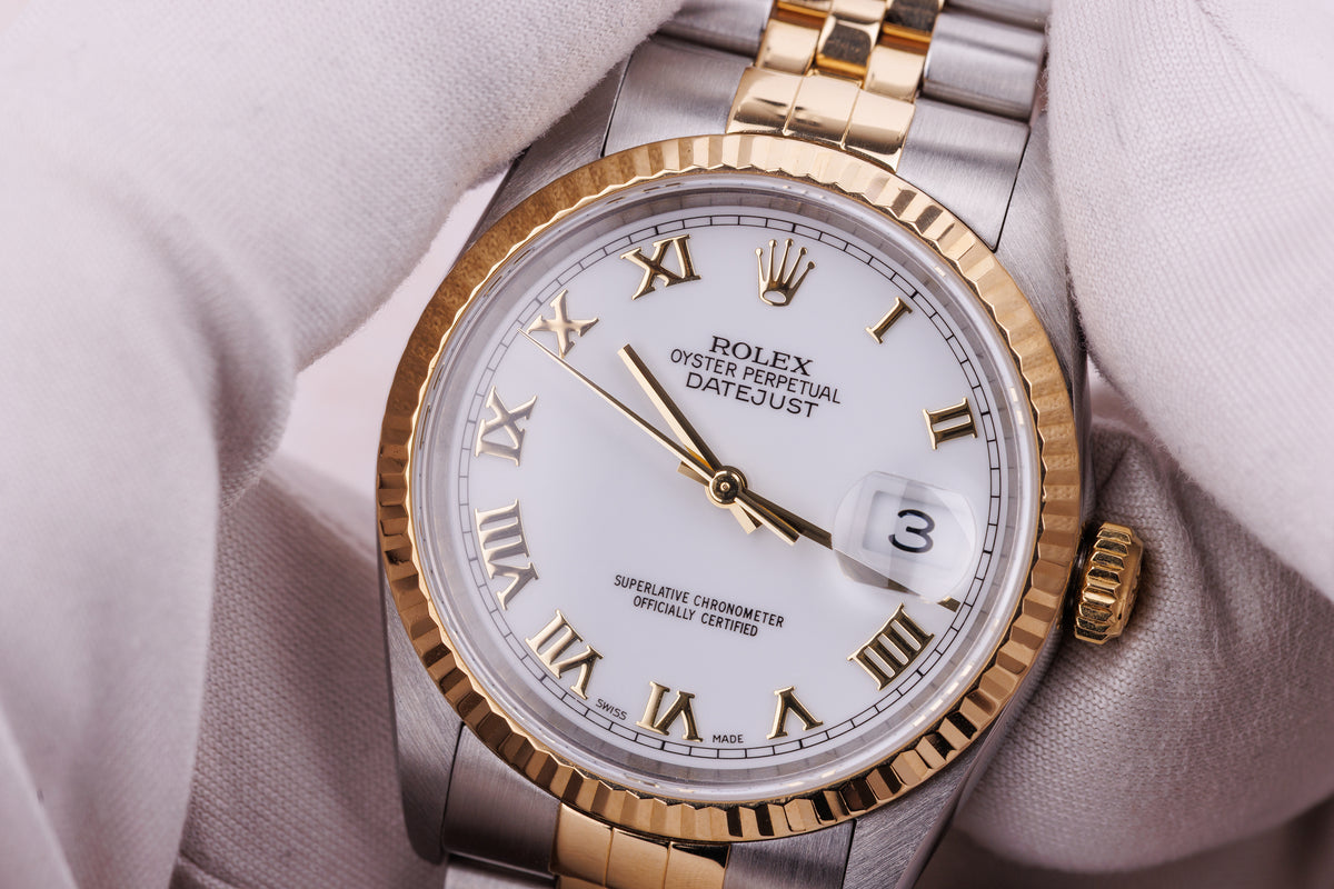 Rolex DateJust 36mm | REF. 16233 | White Roman Numeral Dial | Stainless Steel & 18k Yellow Gold | Box & Papers | 2003