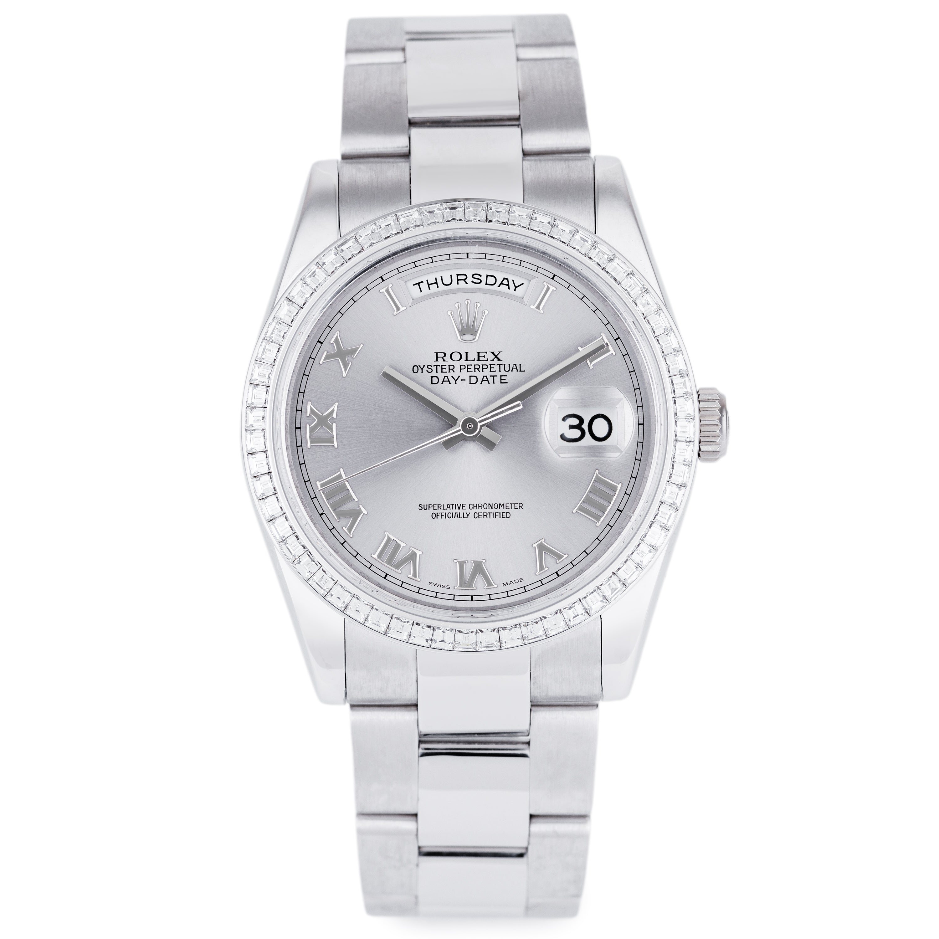 Rolex Day-Date | REF. 118399 | Baguette Diamond Bezel | 36mm | 18k White Gold | 2007-2008