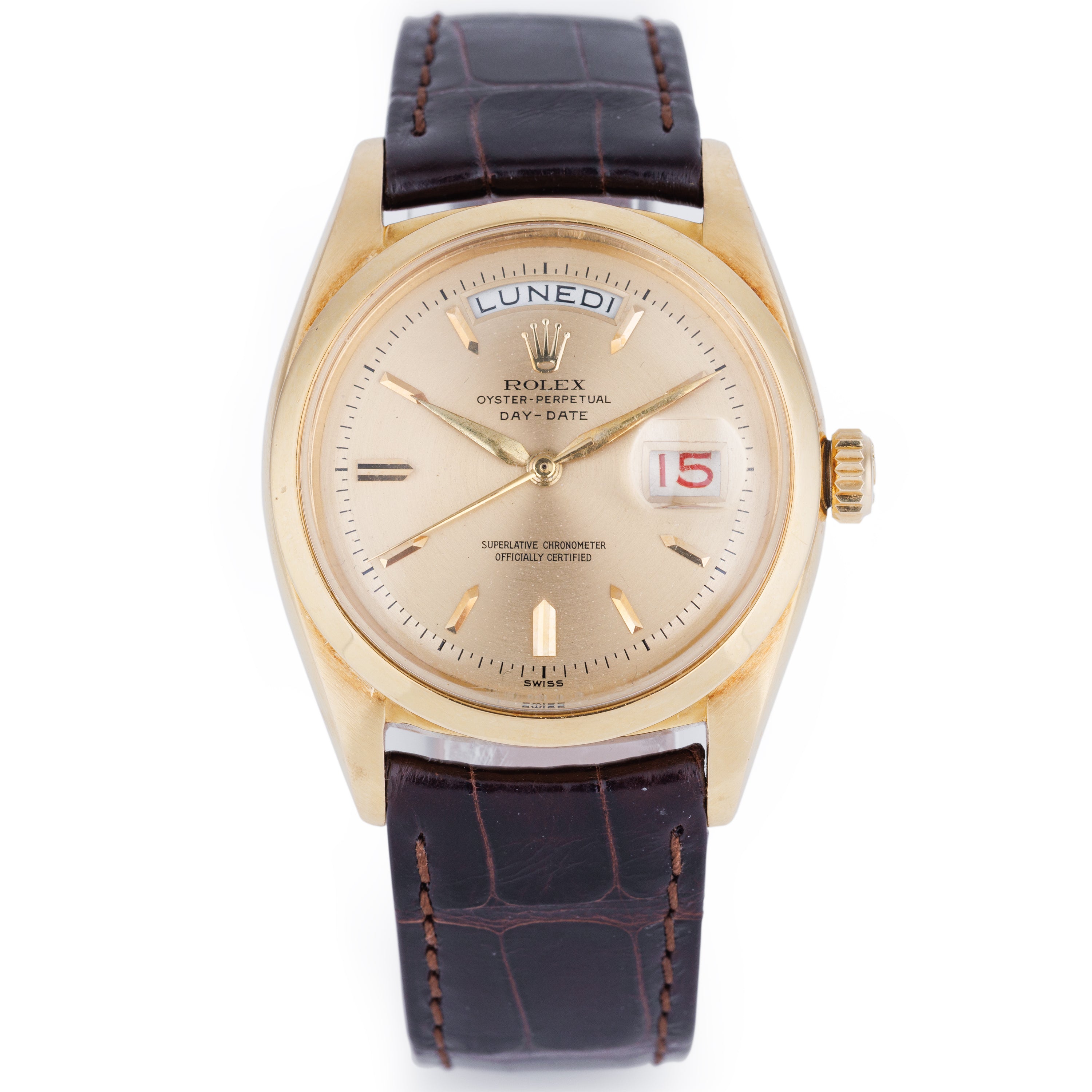 Rare Rolex Day-Date | REF. 6612 | Champagne Dial 'Leaf-Hands' | Red Date Disc | 18k Yellow Gold | 1957