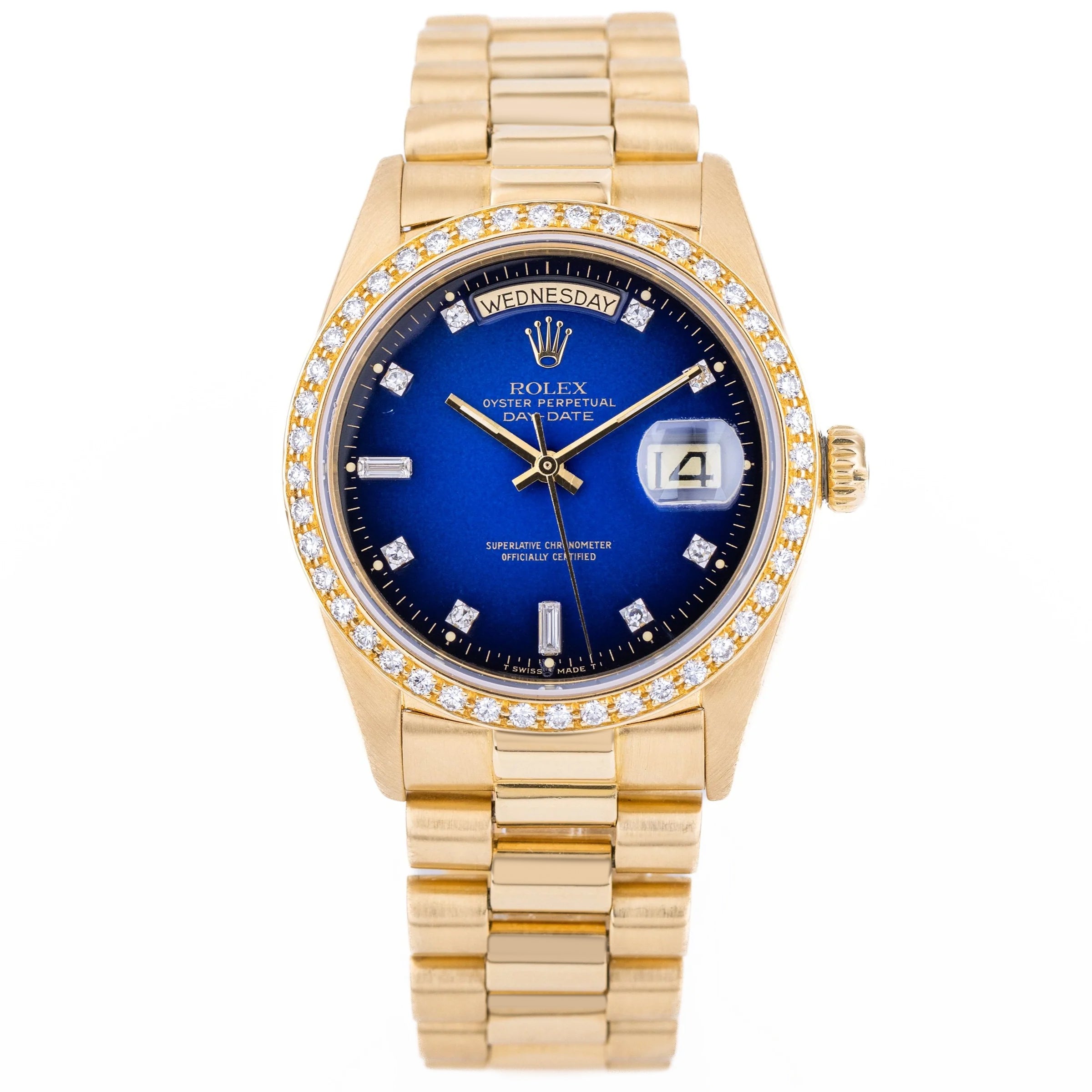 Rolex Day-Date | REF. 18048 | Blue Vignette Diamond Dial & Bezel | 1979 | 18k Yellow Gold