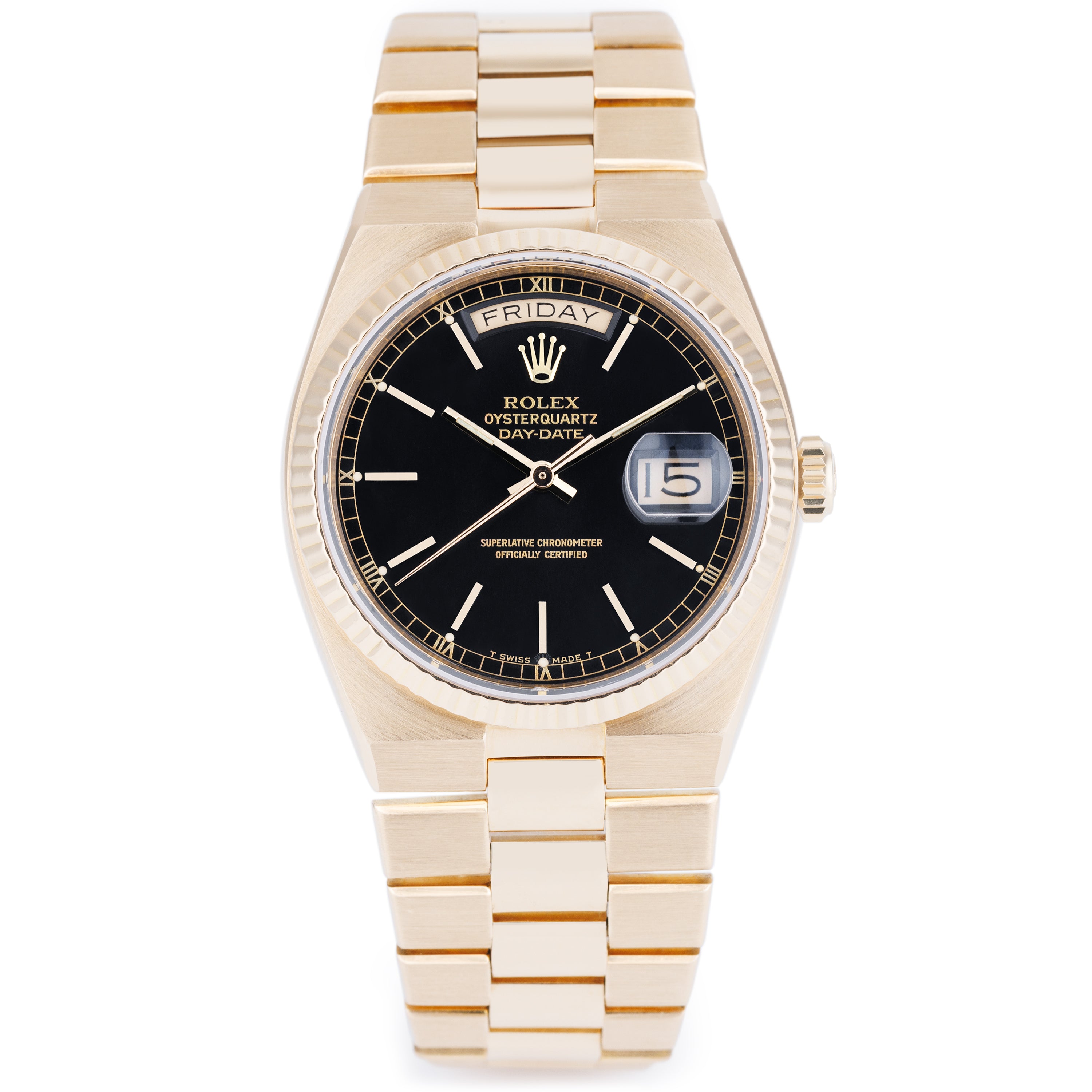 Rolex Day-Date Oysterquartz | REF. 19018 | Black Dial | 36mm | 18k Yellow Gold | 1982