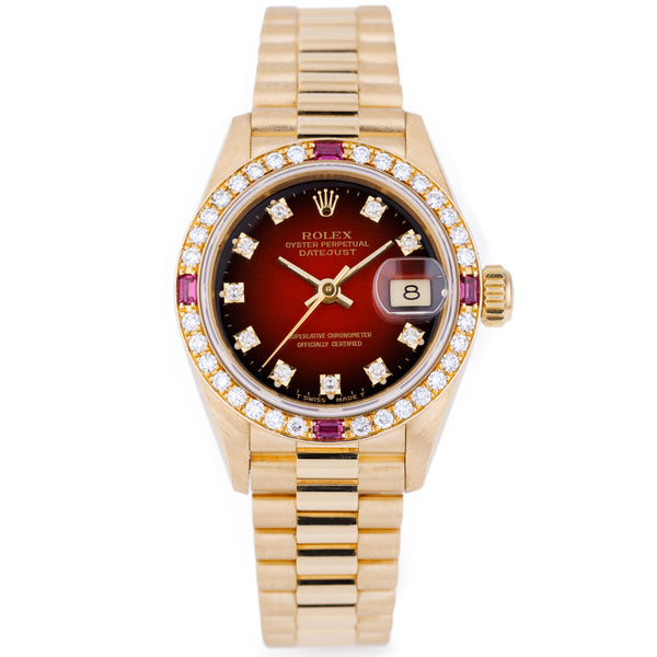 Rolex Lady DateJust | REF. 69068 | Diamond & Ruby Dial Bezel | 18k Yellow Gold | 1993