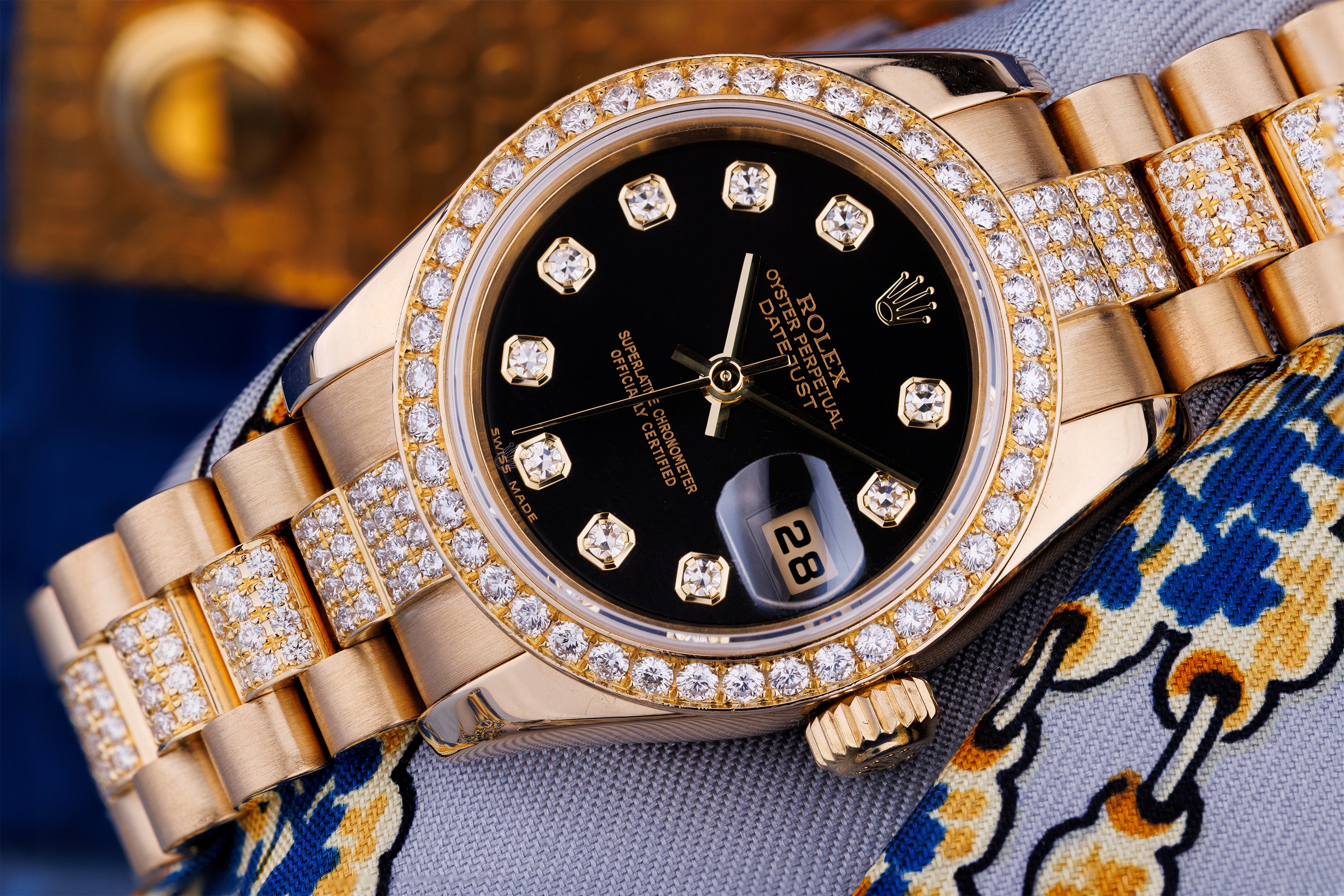 Rolex Lady DateJust 26mm | REF. 179138 | Black Diamond Dial & Diamond Bracelet | 18k Yellow Gold | Box & Papers | 2004