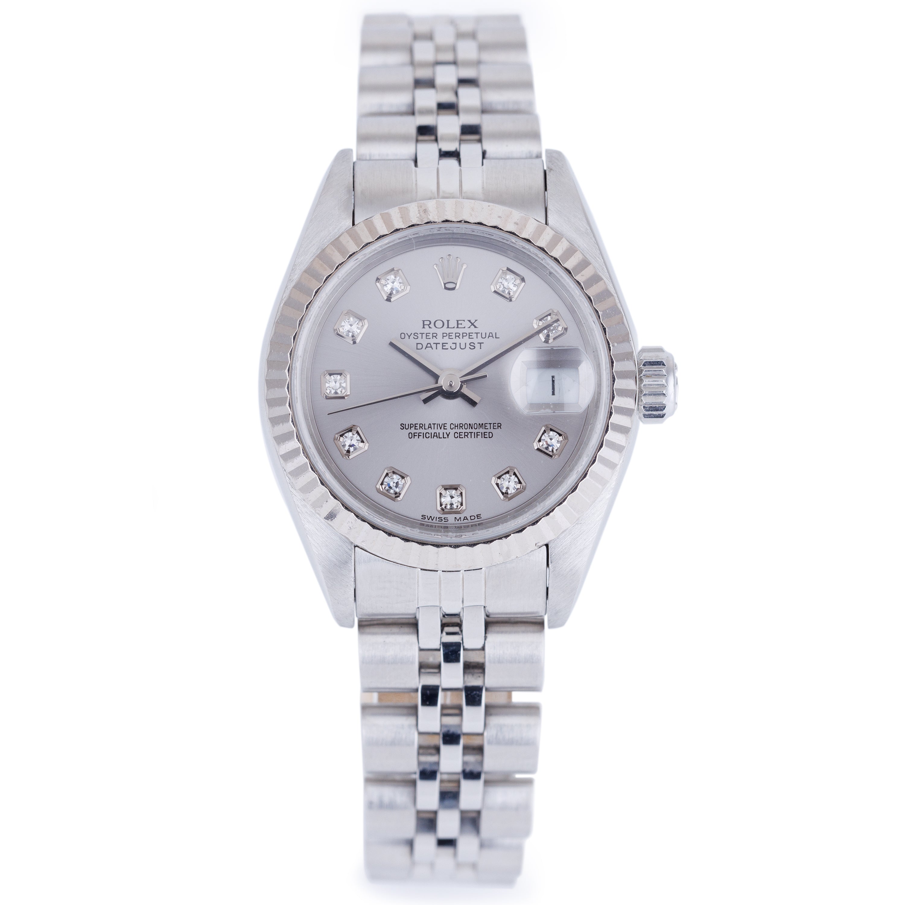 Rolex Lady DateJust 26mm | REF. 69174 | Silver Diamond Dial | Stainless Steel & 18k White Gold Bezel | Box & Papers | 1993