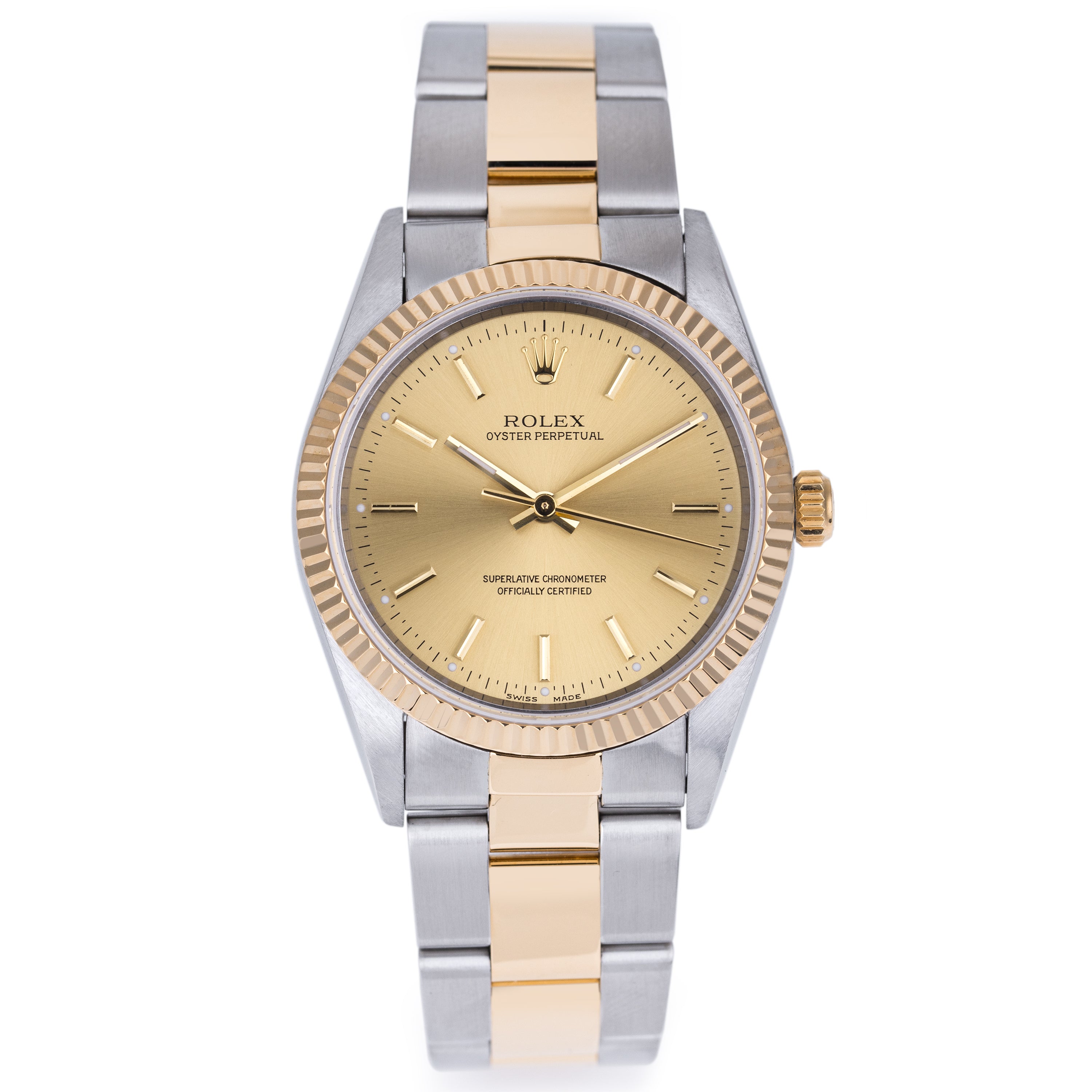 Rolex Oyster Perpetual 34 | REF. 14233 | Stainless Steel & 18k Yellow Gold | 34mm | Gold Dial