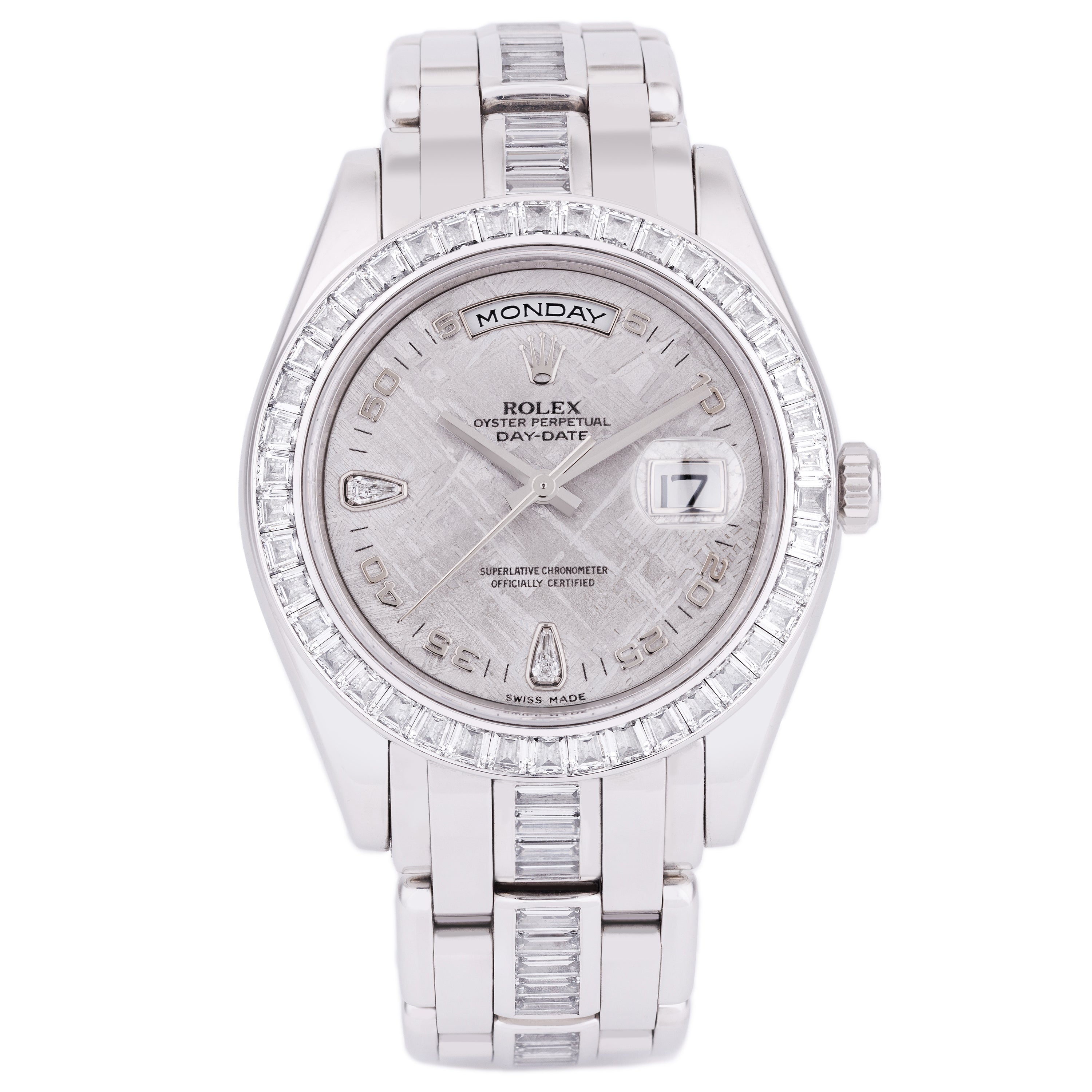 Rolex Day-Date Masterpiece 39mm | REF. 18956BR | Platinum | Meteorite Dial | Baguette-Cut Diamond Bezel & Bracelet | Box & Papers | 2007