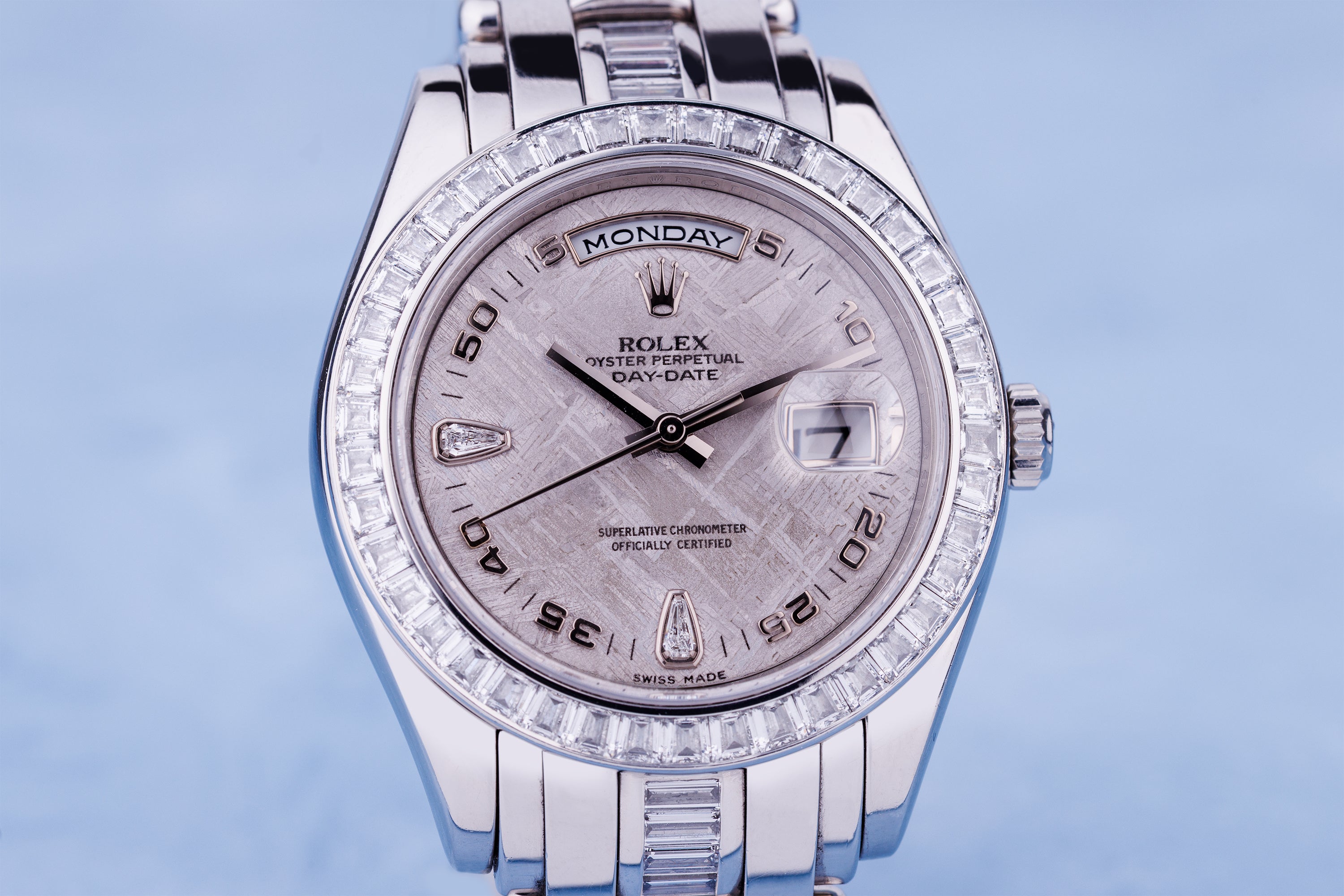 Rolex Day-Date Masterpiece 39mm | REF. 18956BR | Platinum | Meteorite Dial | Baguette-Cut Diamond Bezel & Bracelet | Box & Papers | 2007