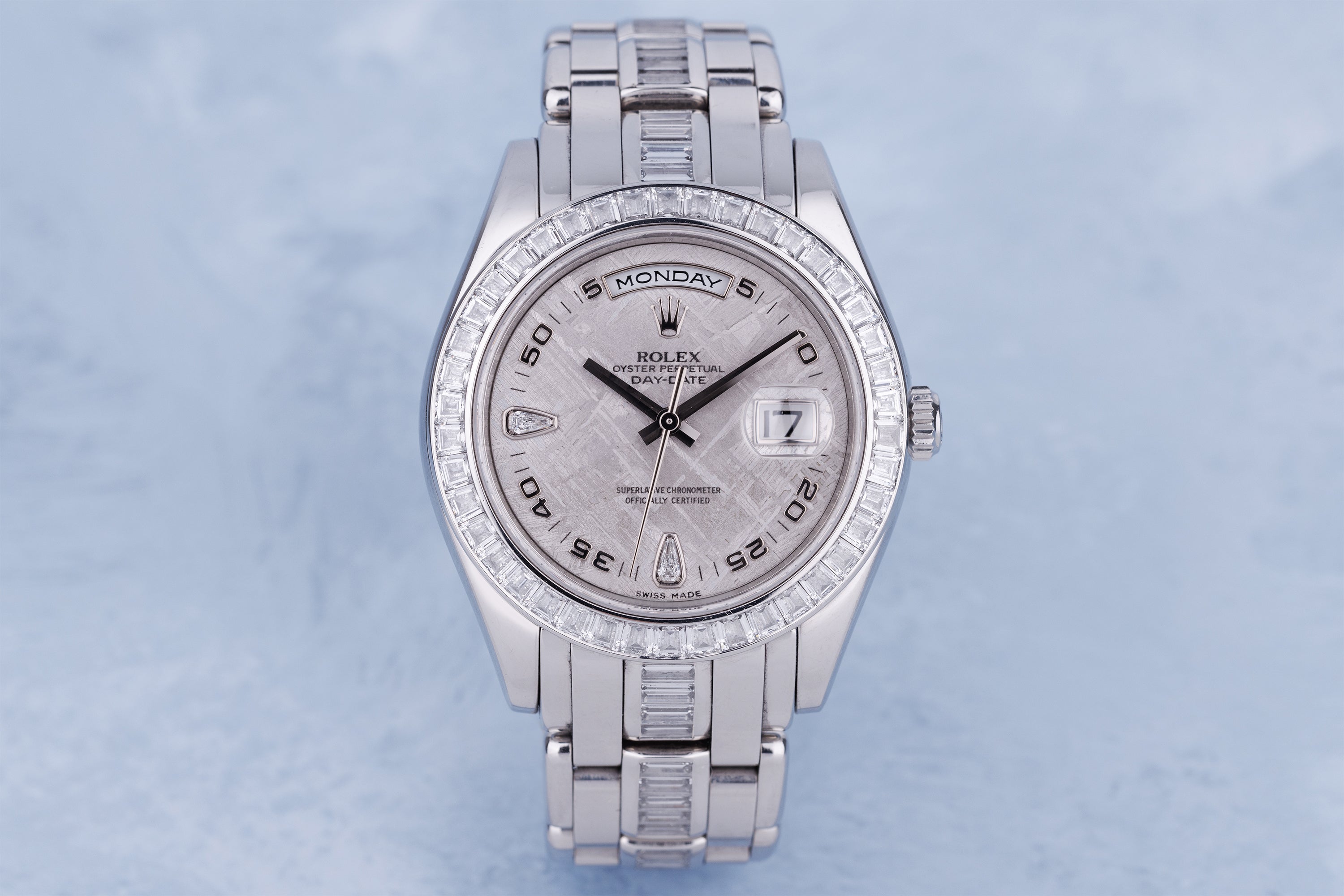 Rolex Day-Date Masterpiece 39mm | REF. 18956BR | Platinum | Meteorite Dial | Baguette-Cut Diamond Bezel & Bracelet | Box & Papers | 2007