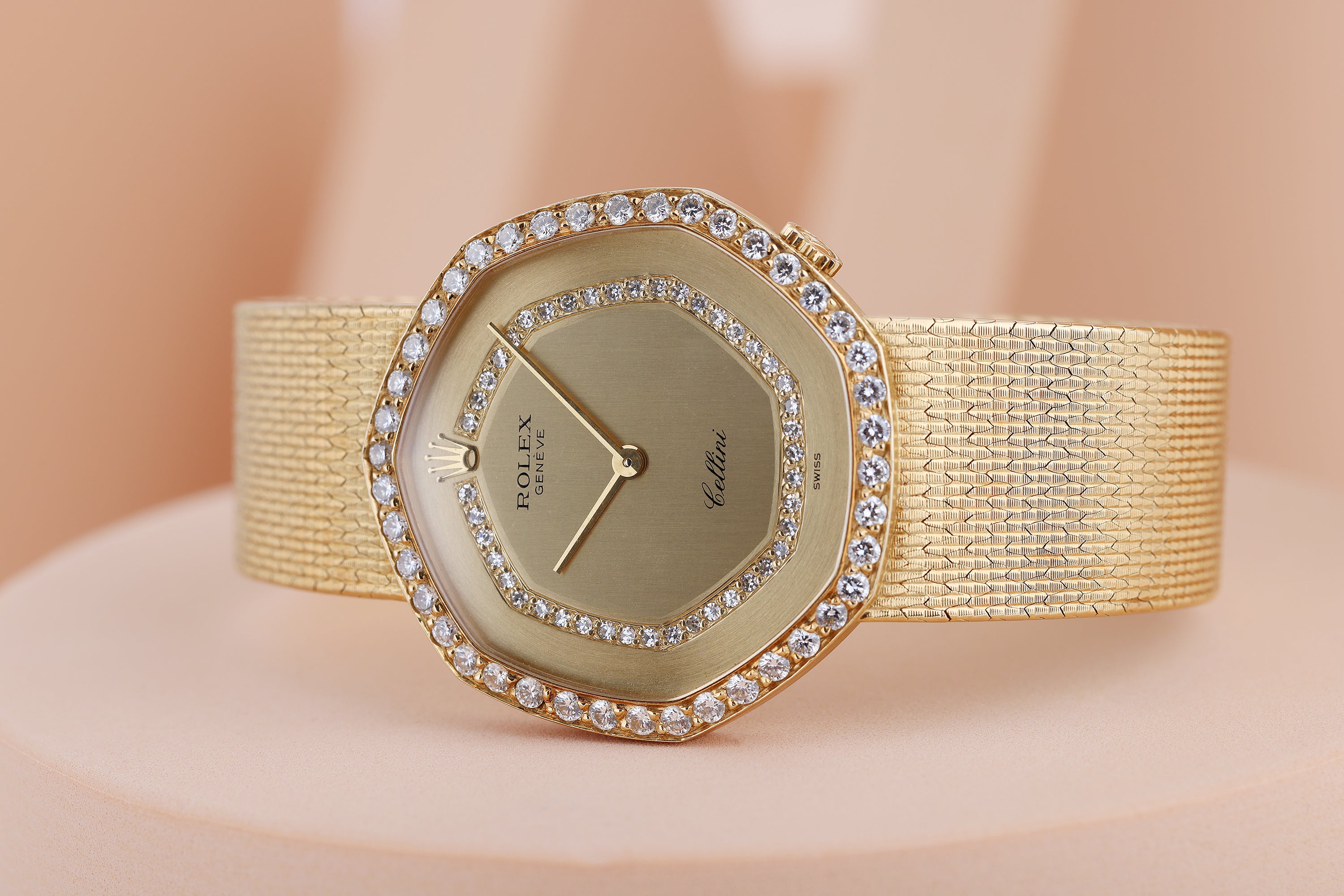 Ultra Rare Heptagon-Shaped Rolex Cellini | REF. 4638 | Diamond Bezel | 33mm | 18k Yellow Gold | Manual Wind | 1981
