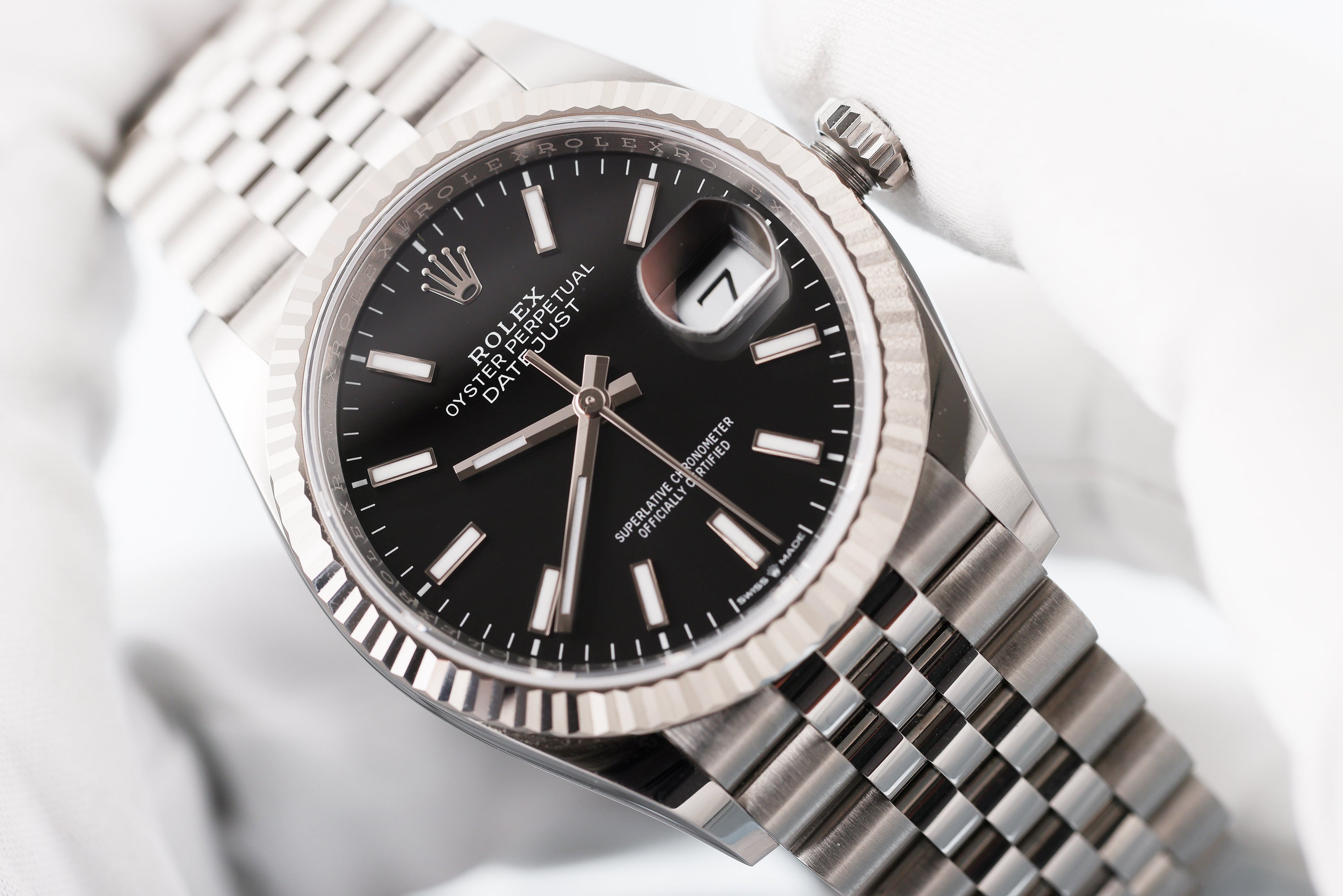 Unworn Rolex DateJust | REF. 126234 | Stainless Steel & 18k White Gold | Black Dial | Box & Papers | 2021