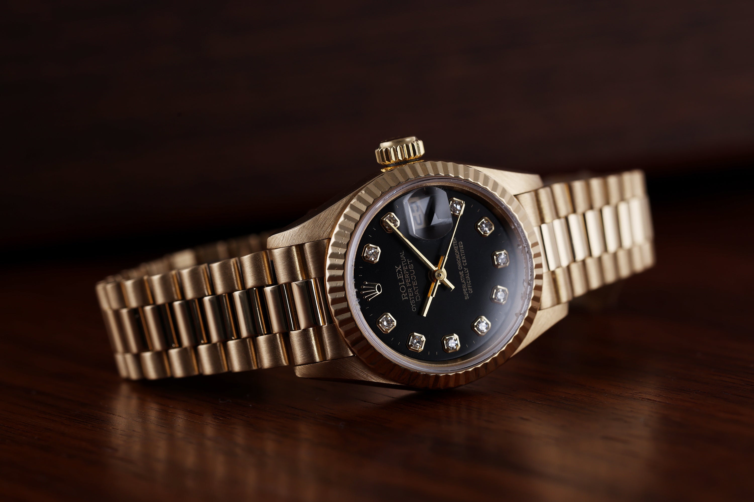 Rolex Lady DateJust | REF. 69178 | Black Diamond Dial | 26mm | 18k Yellow Gold | Box & Papers | 1996