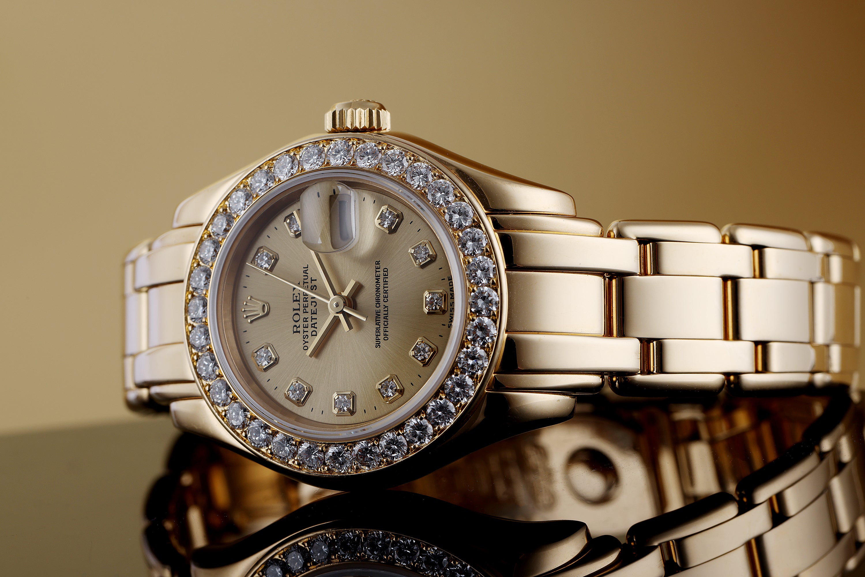 Rolex Pearlmaster | REF. 69298 | Gold Dial | Diamond Bezel & Dial | 18k Yellow Gold | 29mm | Box & Papers | 1997