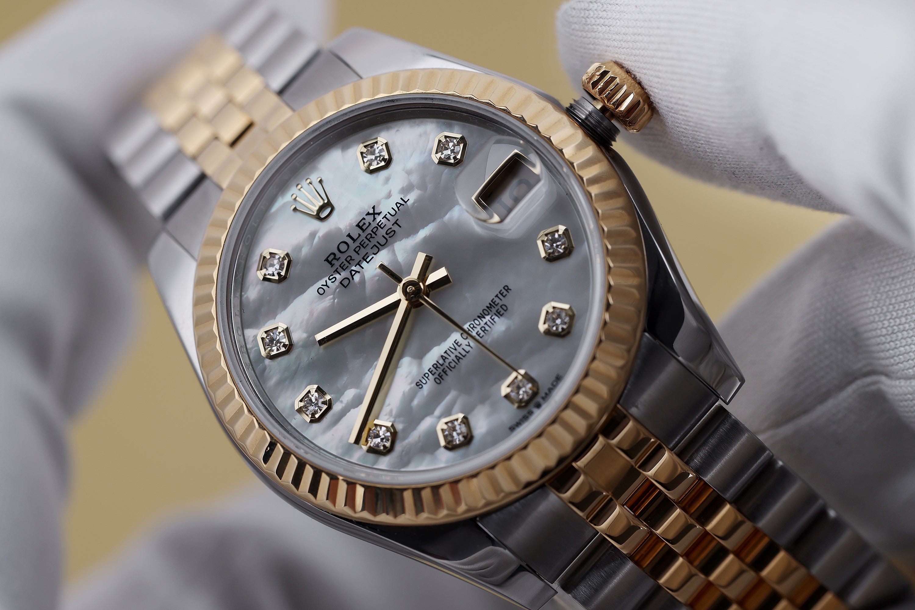 Rolex Midsize DateJust | REF. 178273 | Mother of Pearl Diamond Dial | 31mm | Stainless Steel & 18k Yellow Gold | Box & Papers | 2016