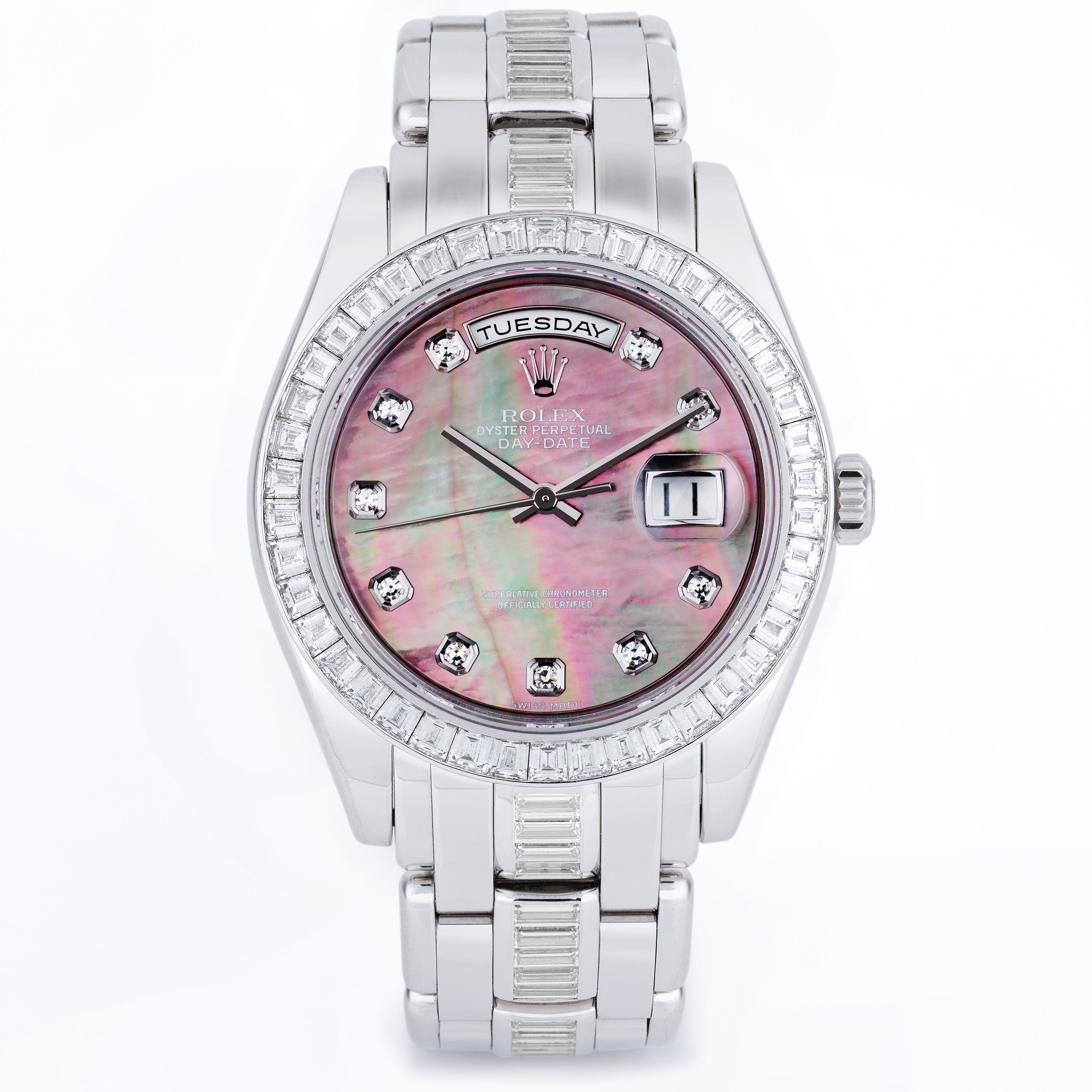 Rolex Day-Date Masterpiece 39 | REF. 18956 | Platinum | Black Mother of Pearl Diamond Dial | Diamond Bezel & Bracelet | 2000