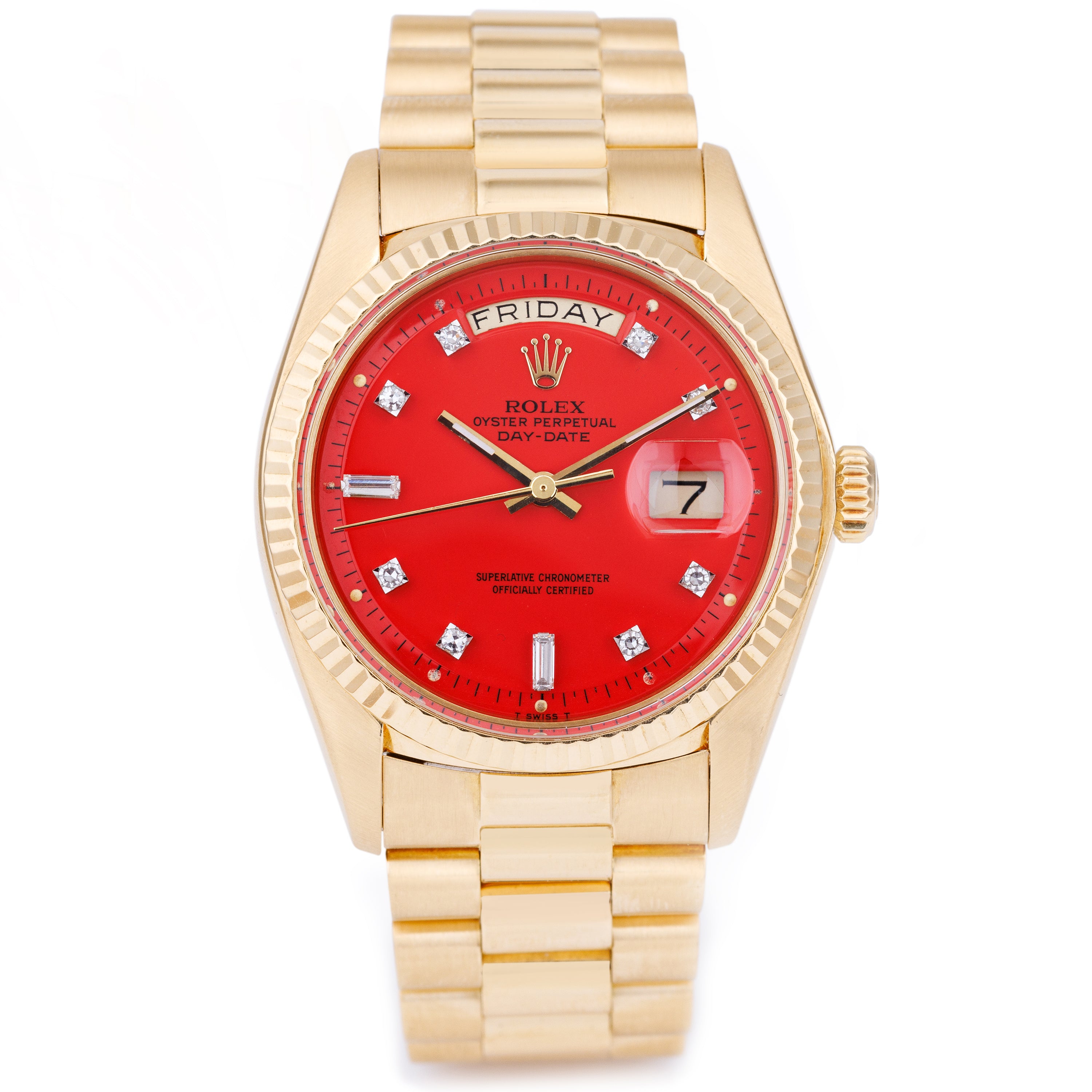 Rare Rolex Day-Date 'Stella' | REF. 1803 | Cherry Red Stella Diamond Dial | 1977 | 18k Yellow Gold