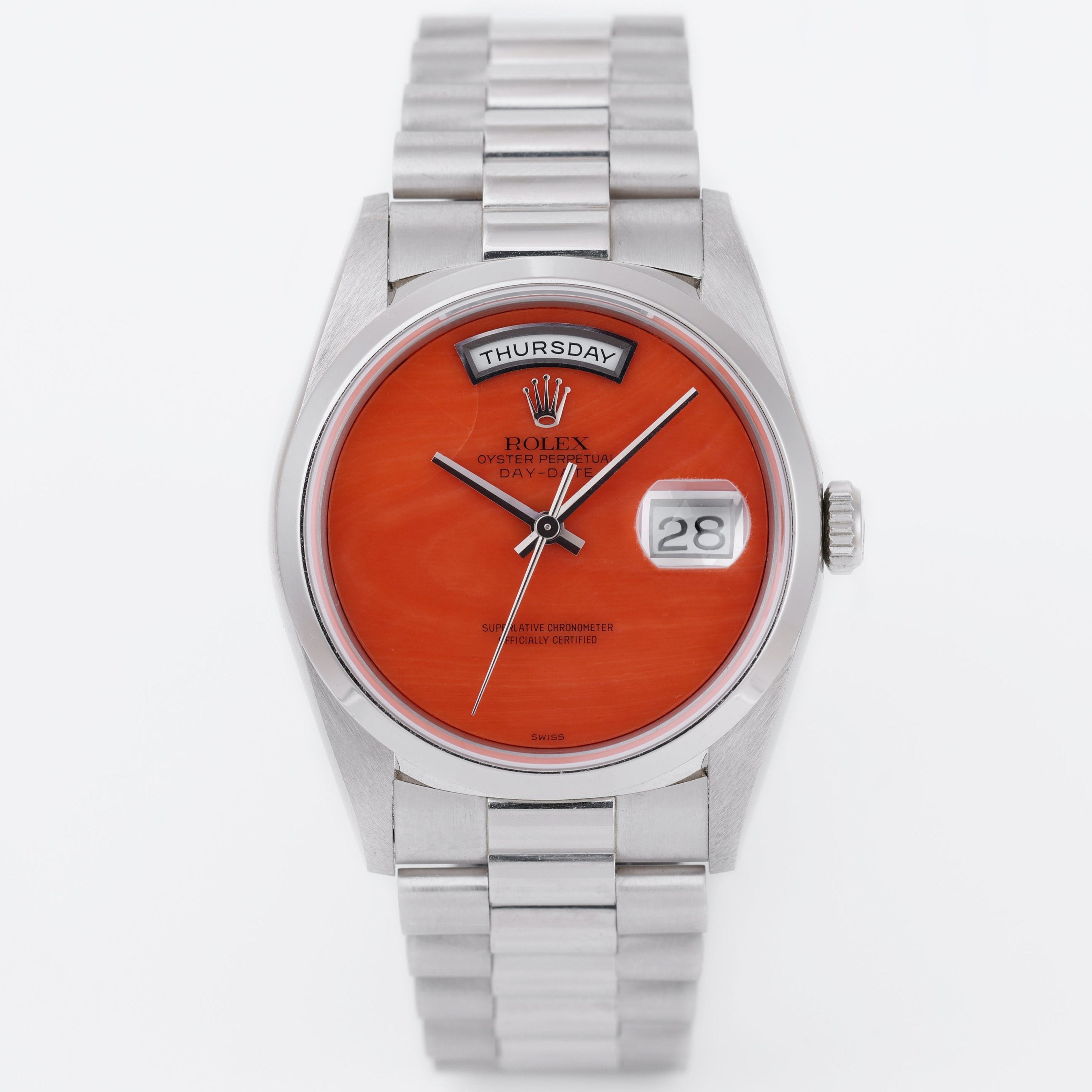 Rare Unpolished Rolex Day-Date | Coral Dial | REF. 18206 | Platinum | 36mm | 1991