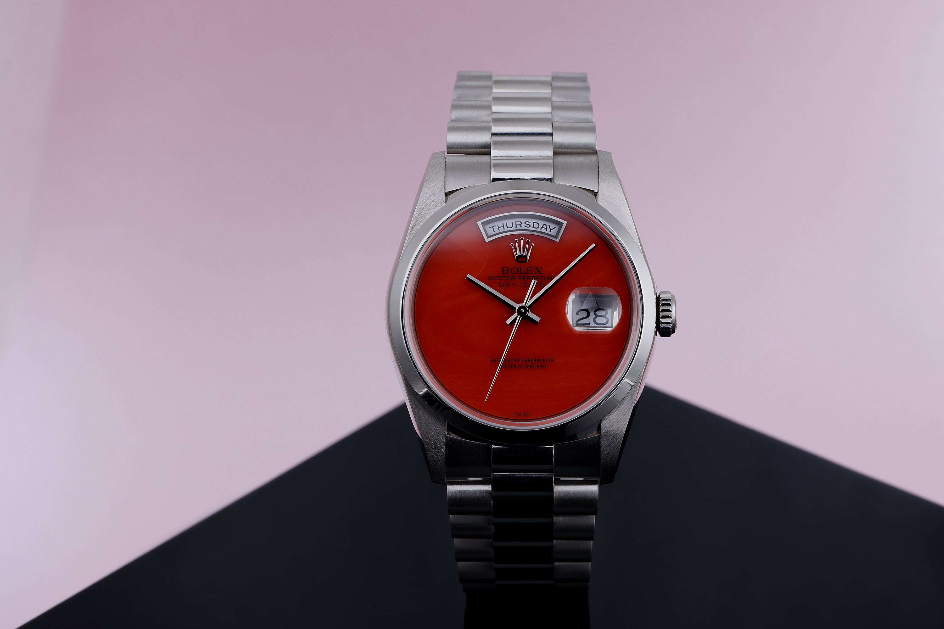 Rare Unpolished Rolex Day-Date | Coral Dial | REF. 18206 | Platinum | 36mm | 1991
