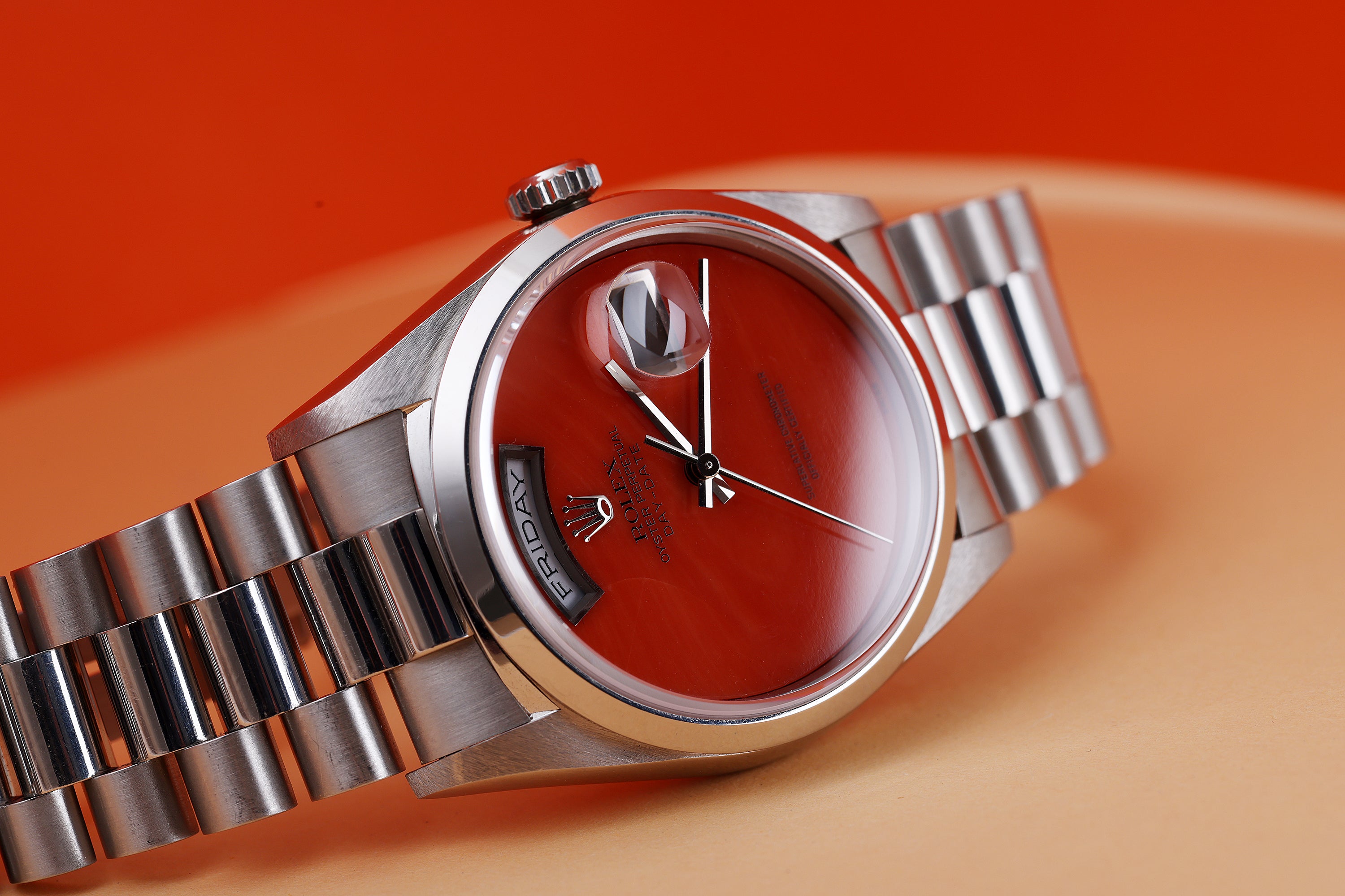 Rare Unpolished Rolex Day-Date | Coral Dial | REF. 18206 | Platinum | 36mm | 1991