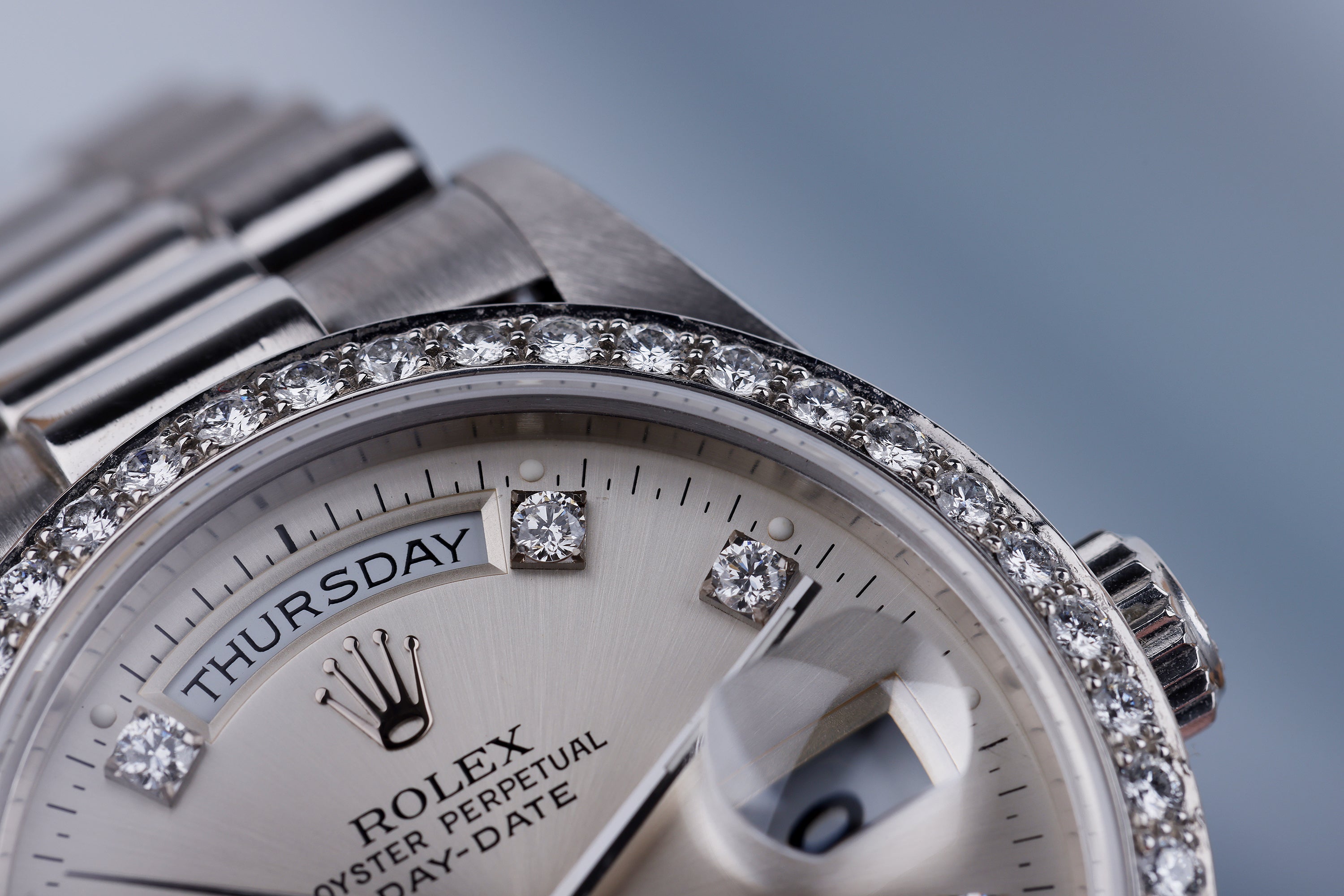 Rolex Day-Date Platinum | REF. 18346 | Silver Diamond Dial | Diamond Bezel | 1989