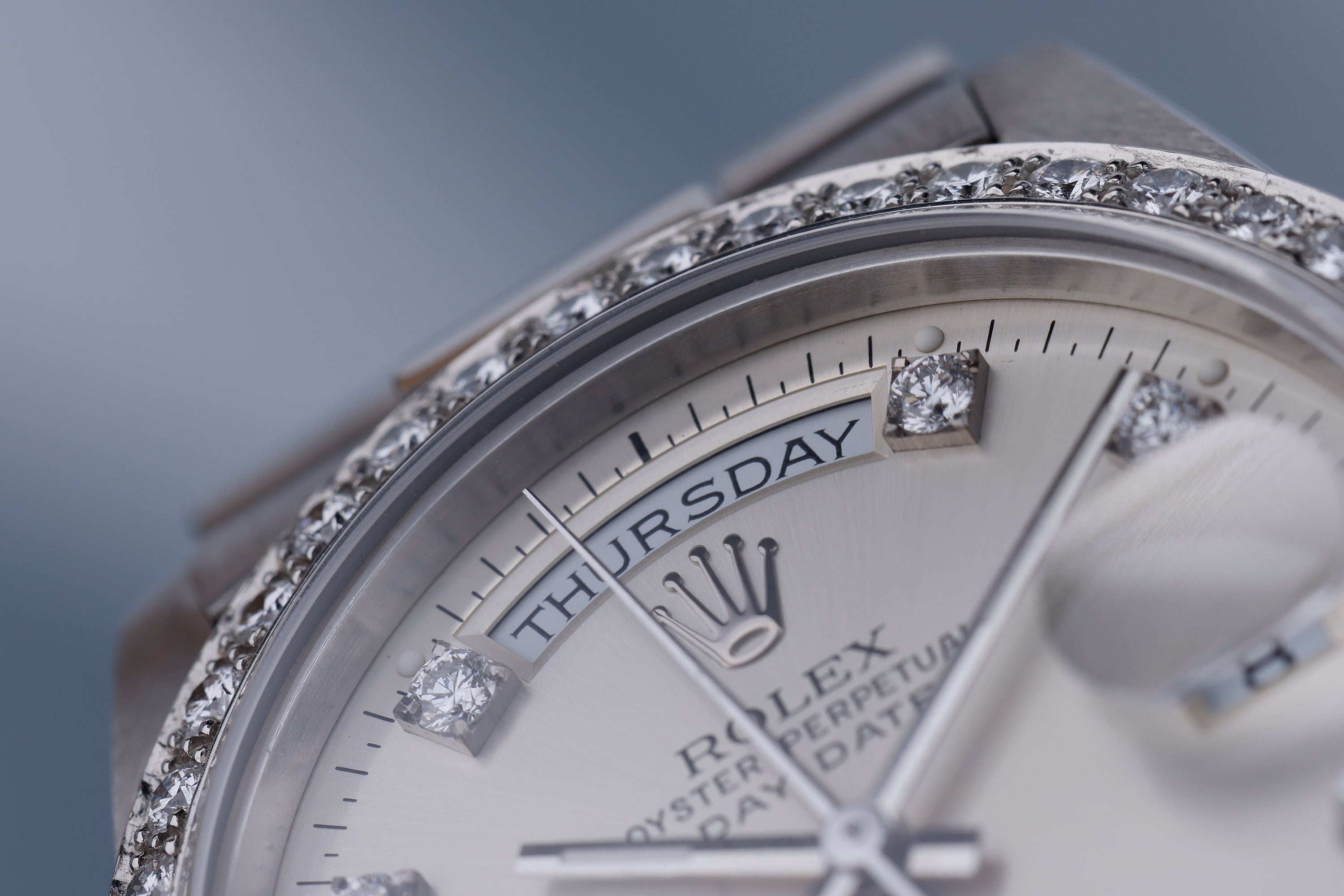 Rolex Day-Date Platinum | REF. 18346 | Silver Diamond Dial | Diamond Bezel | 1989