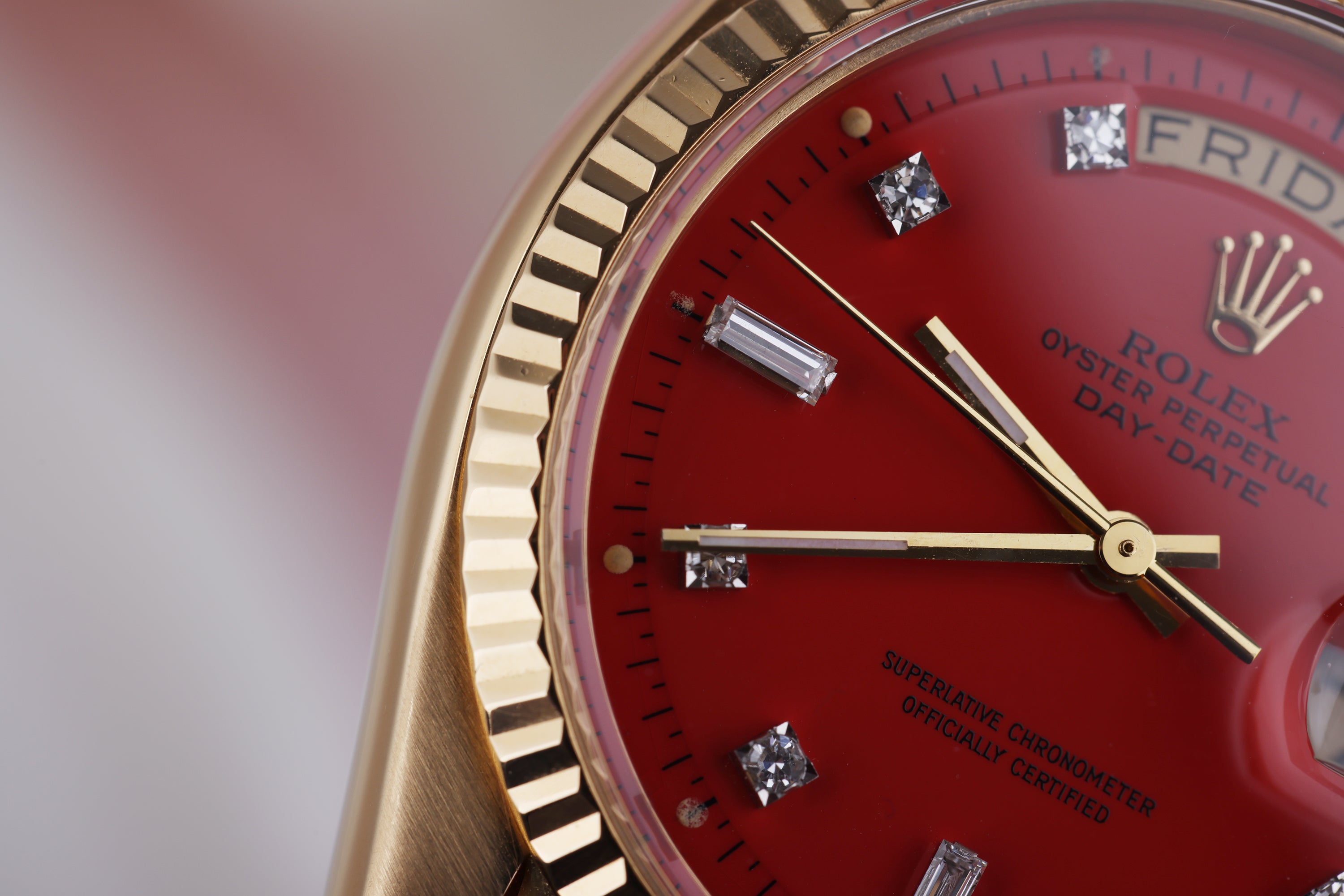 Rare Rolex Day-Date 'Stella' | REF. 1803 | Cherry Red Stella Diamond Dial | 1977 | 18k Yellow Gold