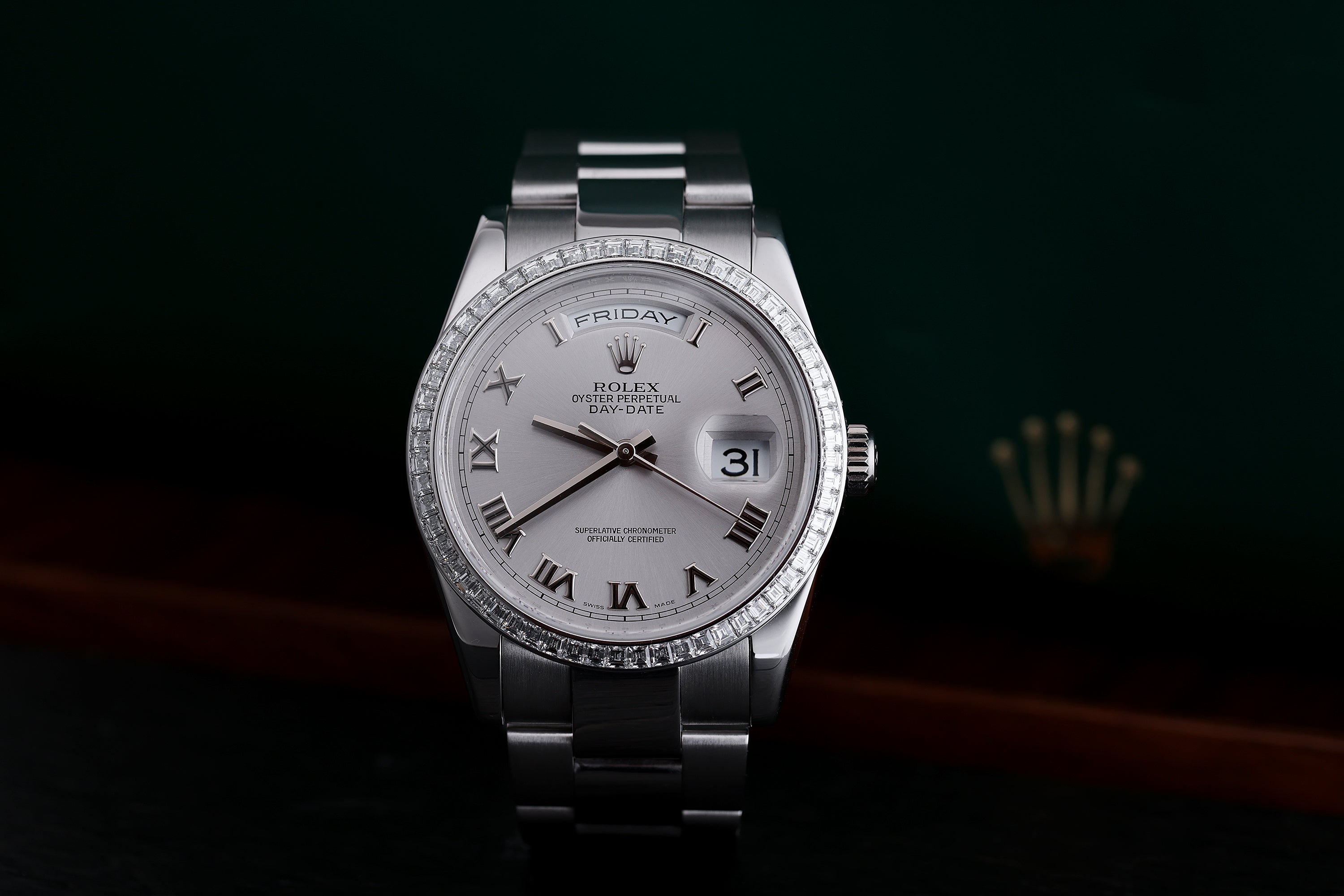 Rolex Day-Date | REF. 118399 | Baguette Diamond Bezel | 36mm | 18k White Gold | 2007-2008