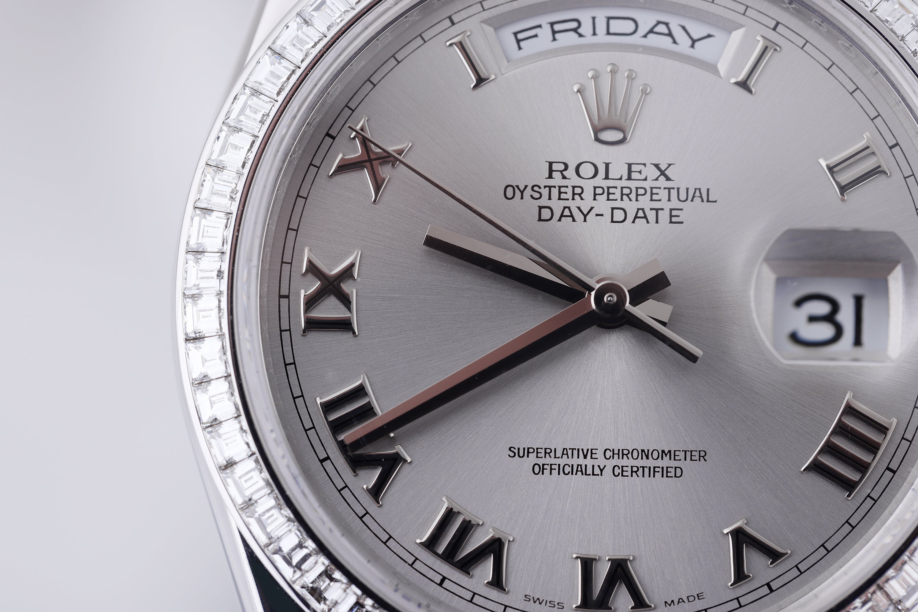 Rolex Day-Date | REF. 118399 | Baguette Diamond Bezel | 36mm | 18k White Gold | 2007-2008
