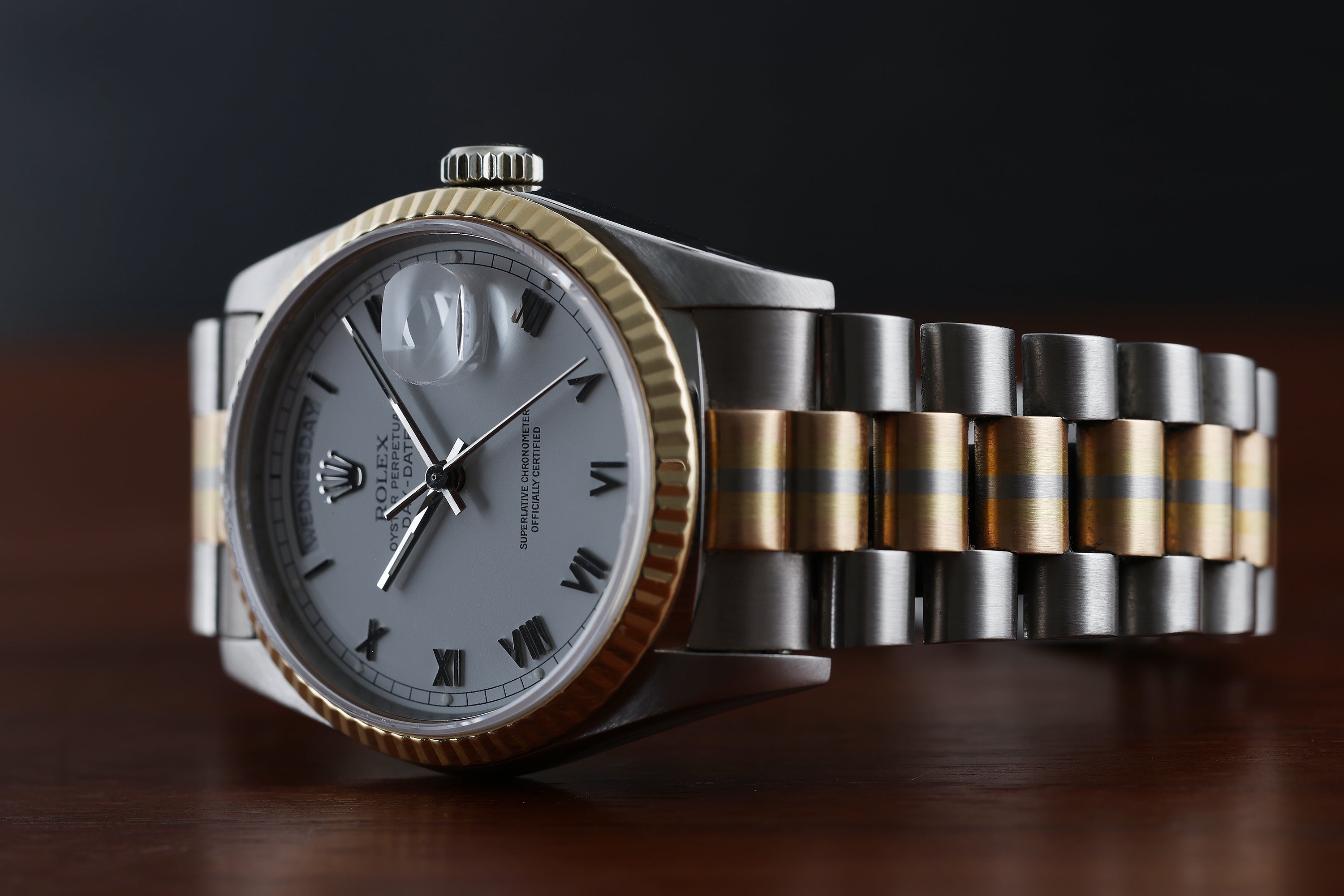 Rolex Day-Date Tridor | REF. 18239B | White Dial | 18k White, Rose & Yellow Gold | 1988