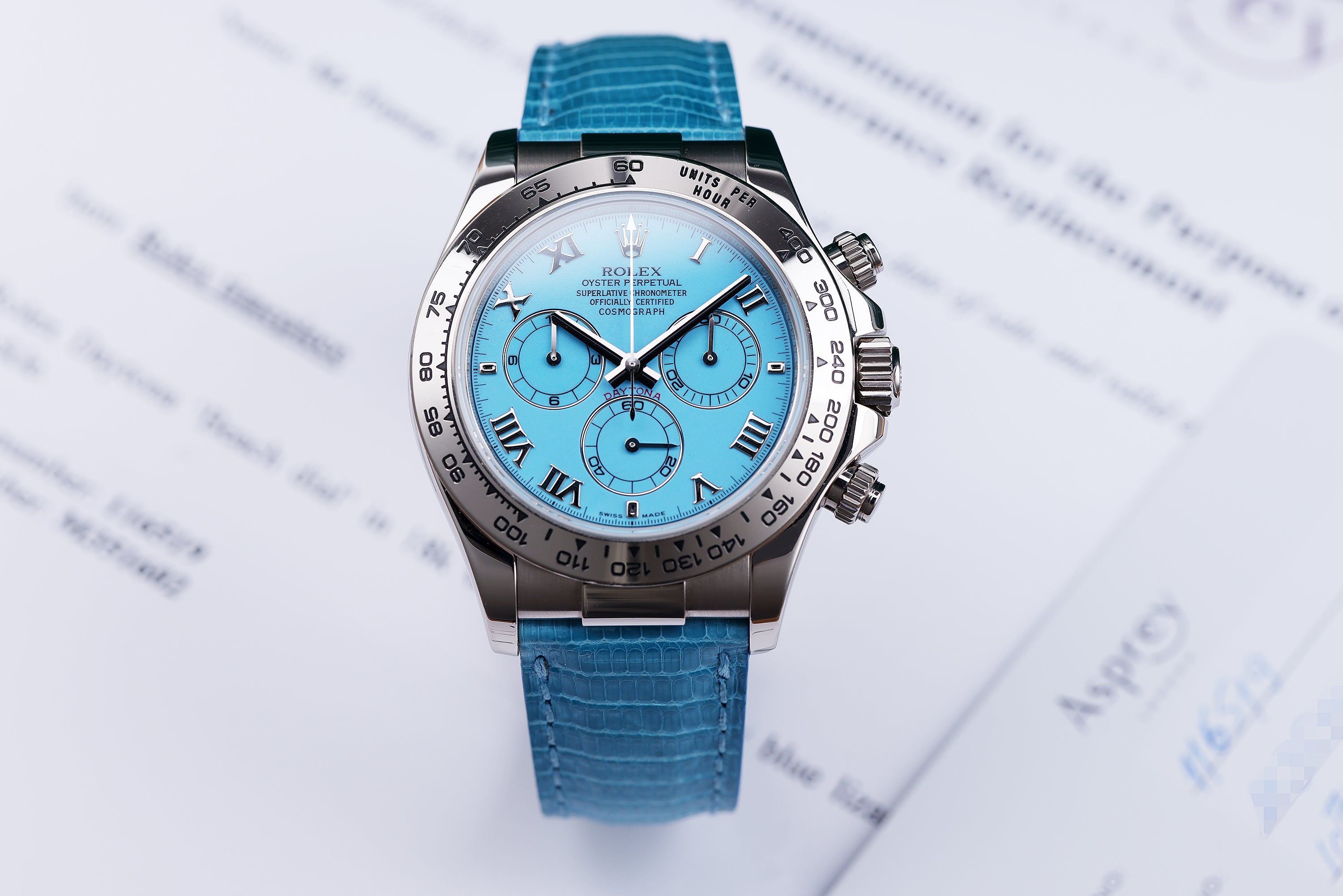 Rare Rolex Blue Beach Daytona - Asprey Engraved Caseback | REF. 116519 | 18k White Gold | Asprey Papers | 2007-2008