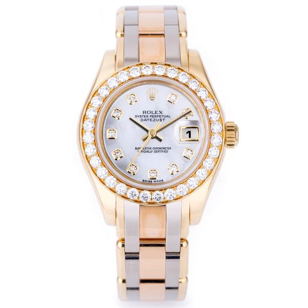 Rolex Pearlmaster 29mm | REF. 80298 | Tridor Three-Colour Gold | White Mother of Pearl Diamond Dial | Diamond Bezel | 2007