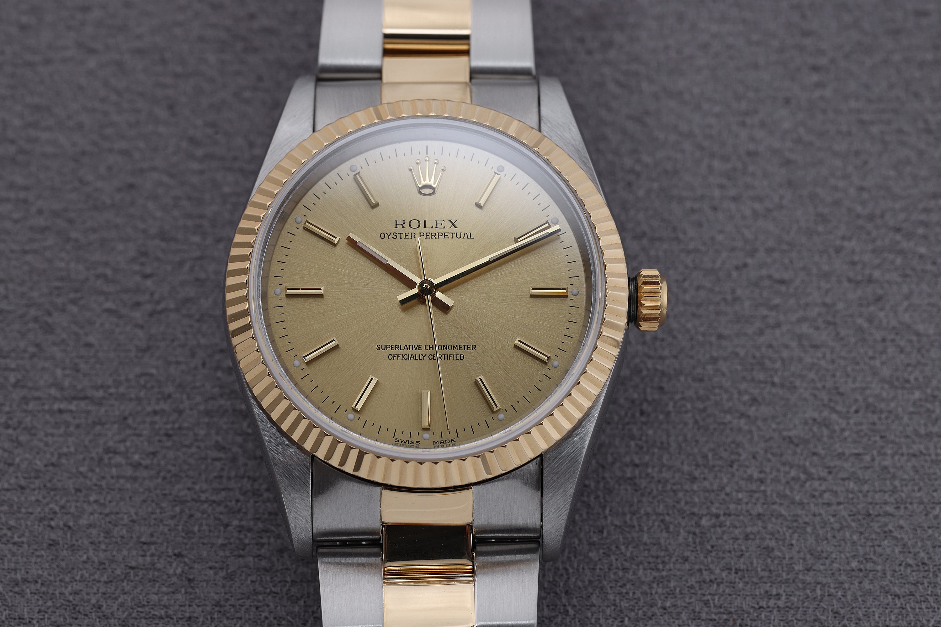 Rolex Oyster Perpetual 34 | REF. 14233 | Stainless Steel & 18k Yellow Gold | 34mm | Gold Dial