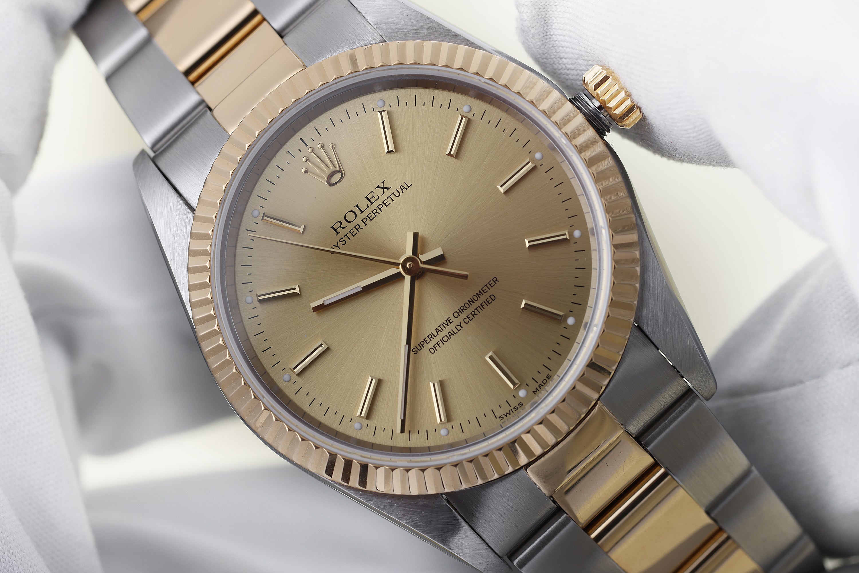 Rolex Oyster Perpetual 34 | REF. 14233 | Stainless Steel & 18k Yellow Gold | 34mm | Gold Dial