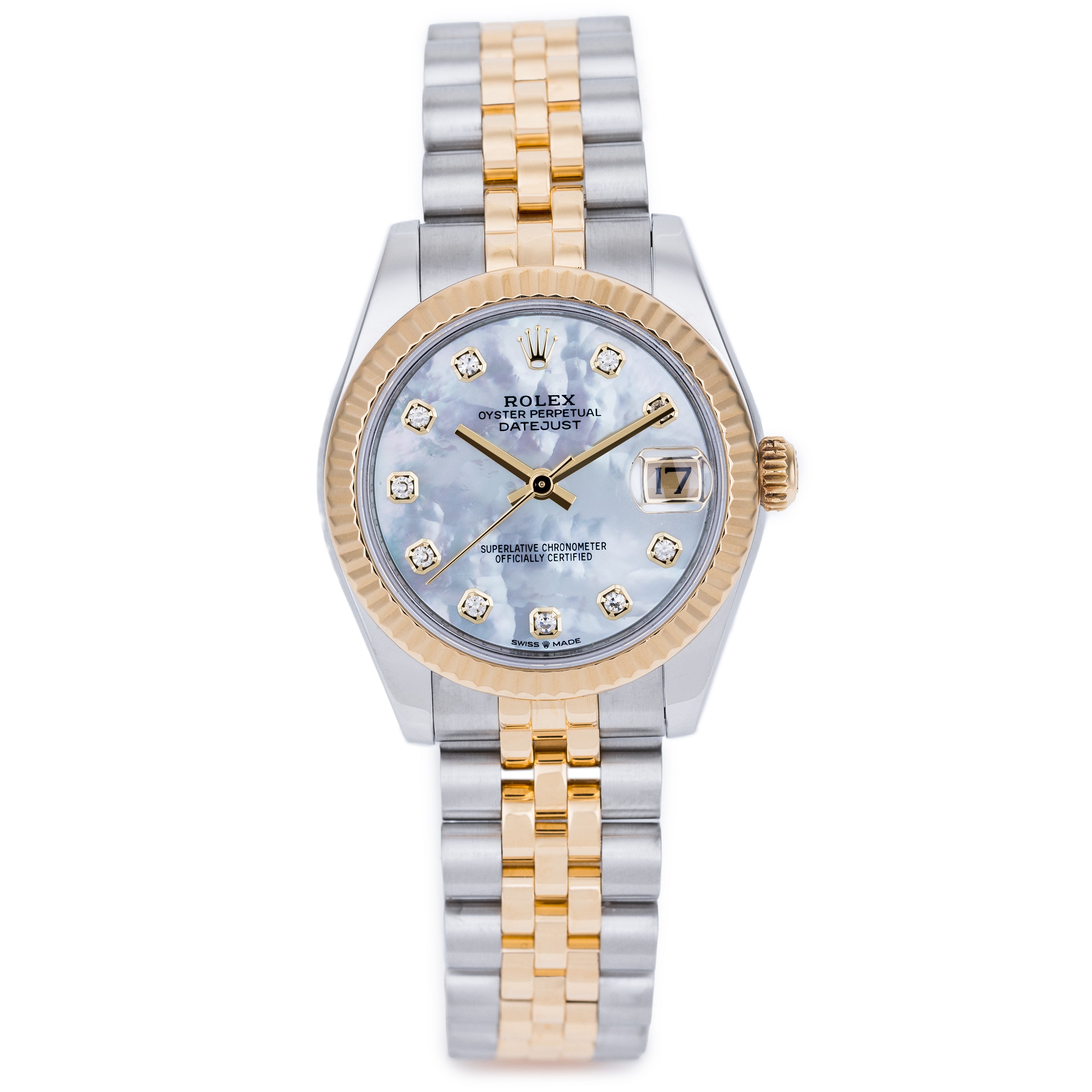 Rolex Midsize DateJust | REF. 178273 | Mother of Pearl Diamond Dial | 31mm | Stainless Steel & 18k Yellow Gold | Box & Papers | 2016