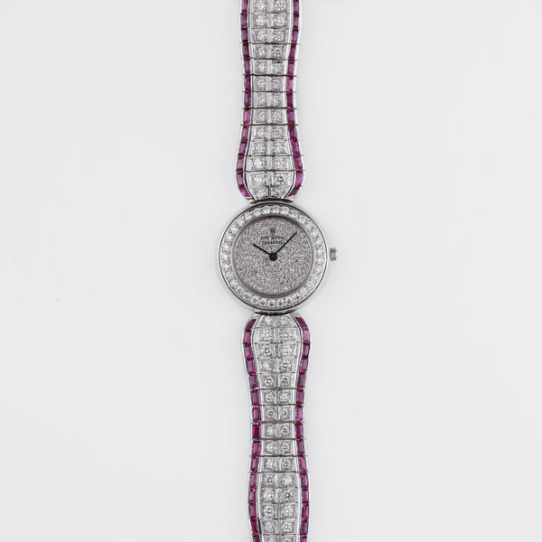 The Royal Diamond Vintage Ladies Wristwatch | Pavé Diamond & Rubies | Platinum | 25mm | Quartz | 1990's