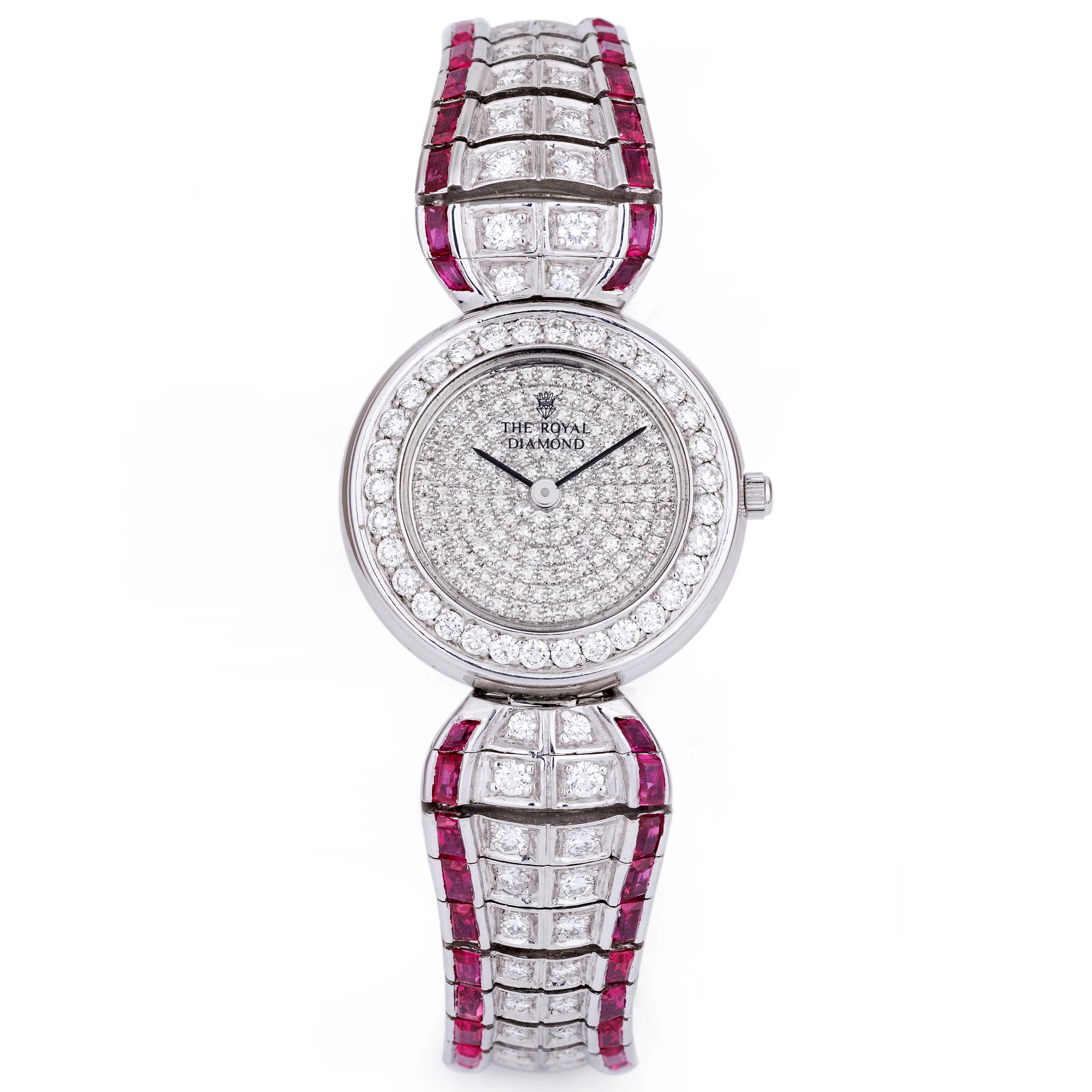 The Royal Diamond Vintage Ladies Wristwatch | Pavé Diamond & Rubies | Platinum | 25mm | Quartz | 1990's