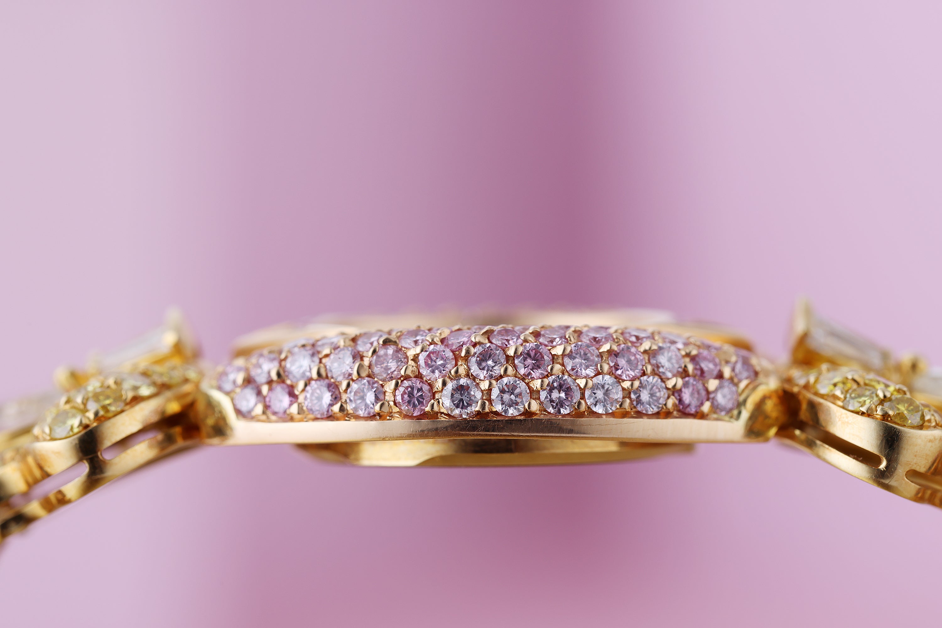 Rare The Royal Diamond 1990's Ladies Wristwatch | Yellow & Pink Diamonds | 18k Yellow Gold | 24mm | Quartz