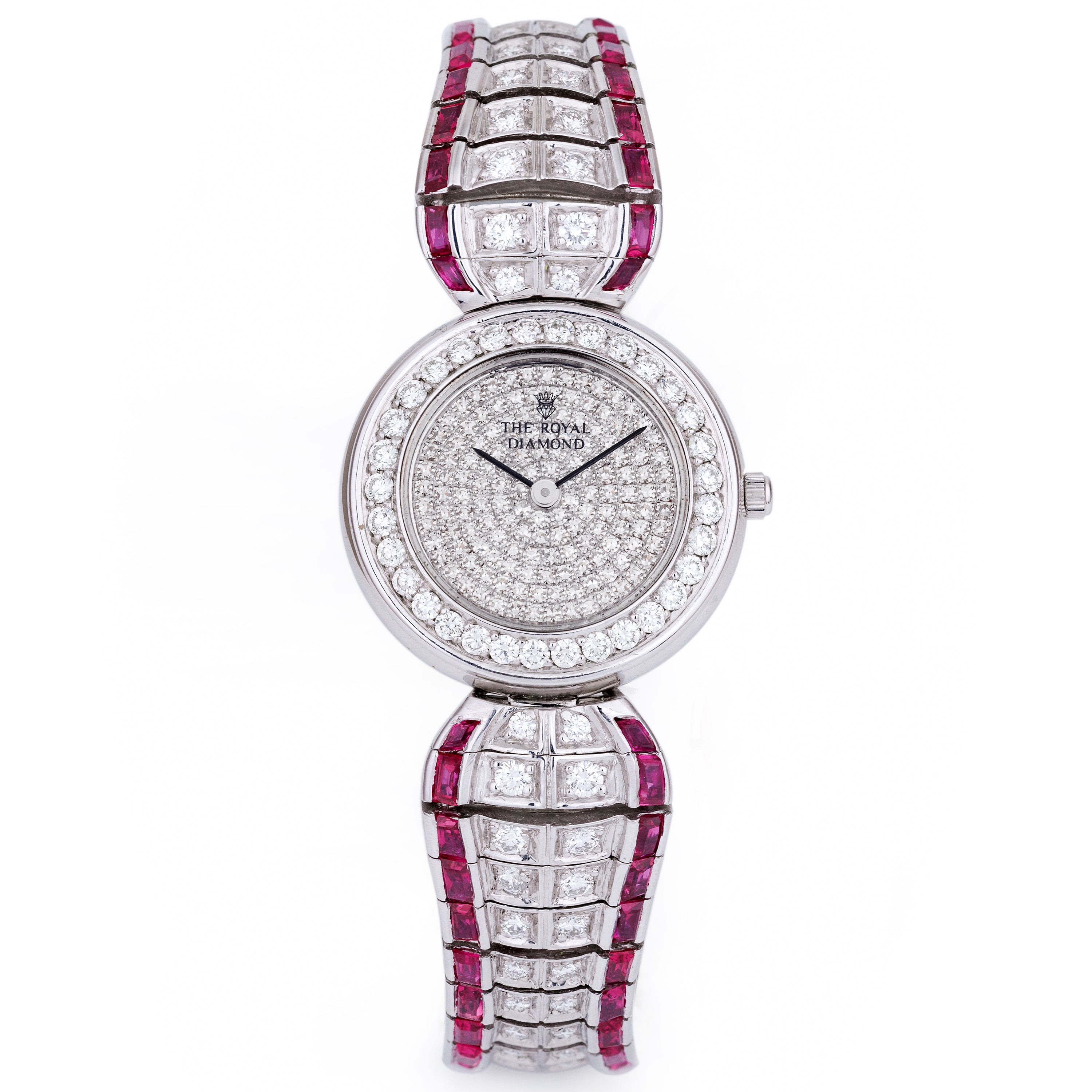 The Royal Diamond Vintage Ladies Wristwatch | Pavé Diamond & Rubies | Platinum | 25mm | Quartz | 1990's