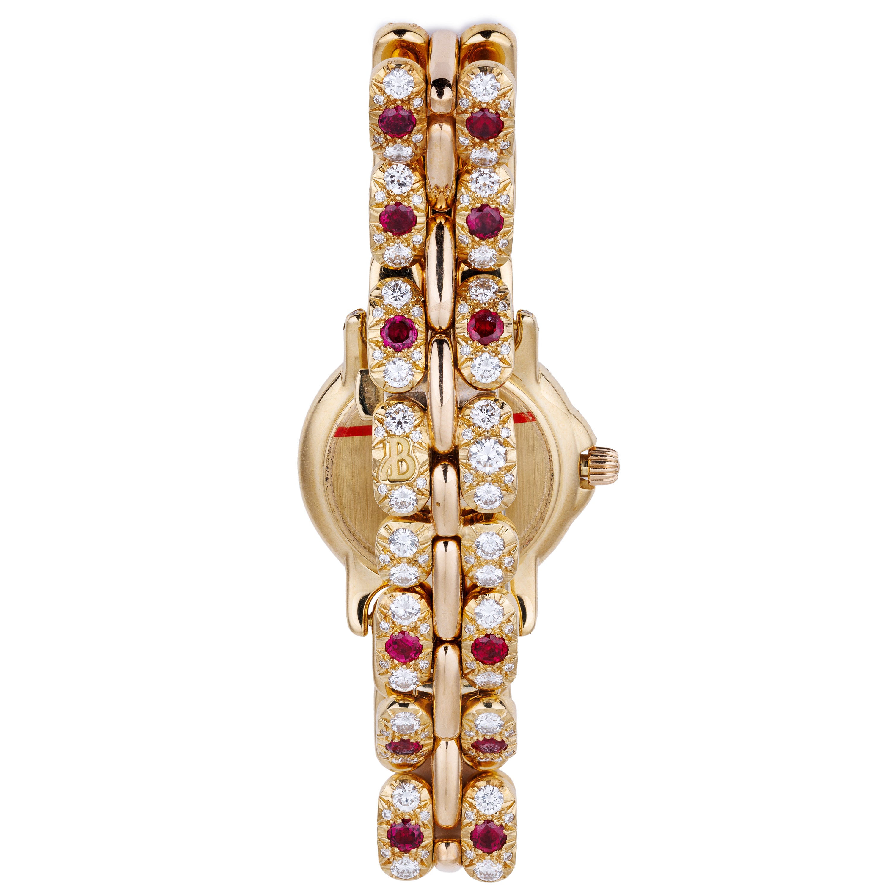 Unworn & Rare Bertolucci Pulchra Ladies Wristwatch | REF. 111.8055.68 | 18k Yellow Gold | Pave Diamond Dial, Ruby & Diamond Bracelet