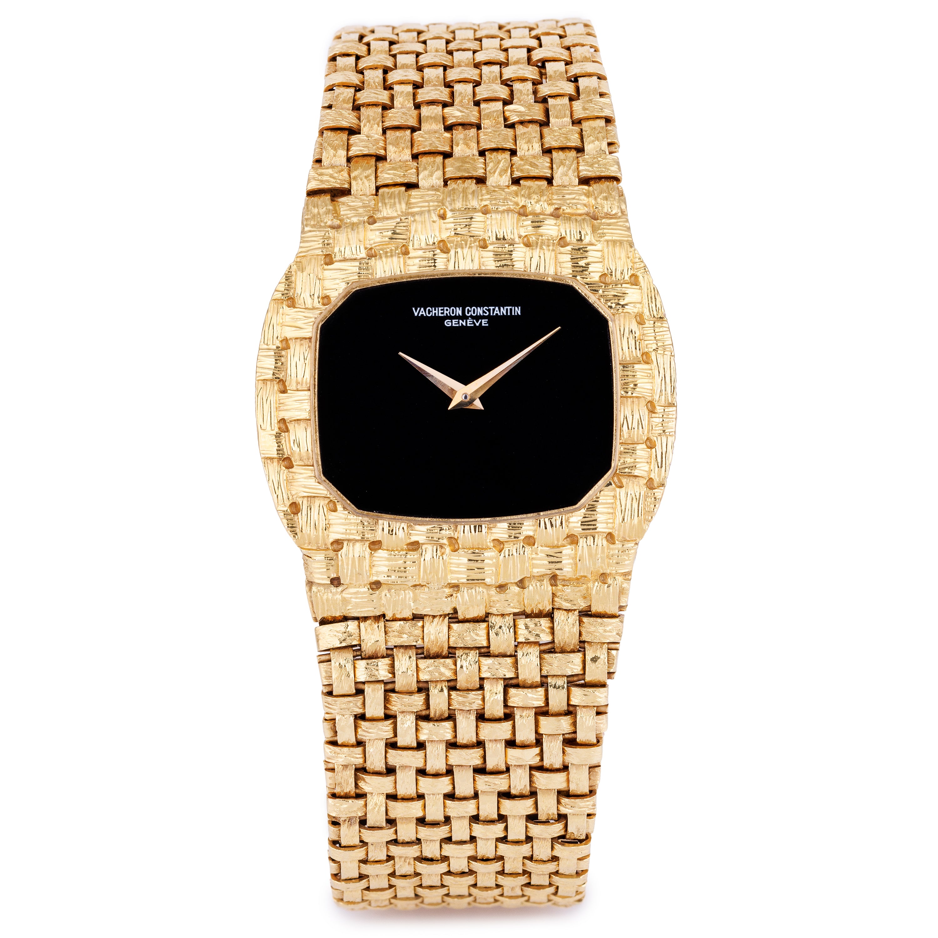 Vacheron Constantin 1970's Vintage Wristwatch | Onyx Dial | Woven Bracelet | 18k Yellow Gold | 31.5mm | Manual Wind
