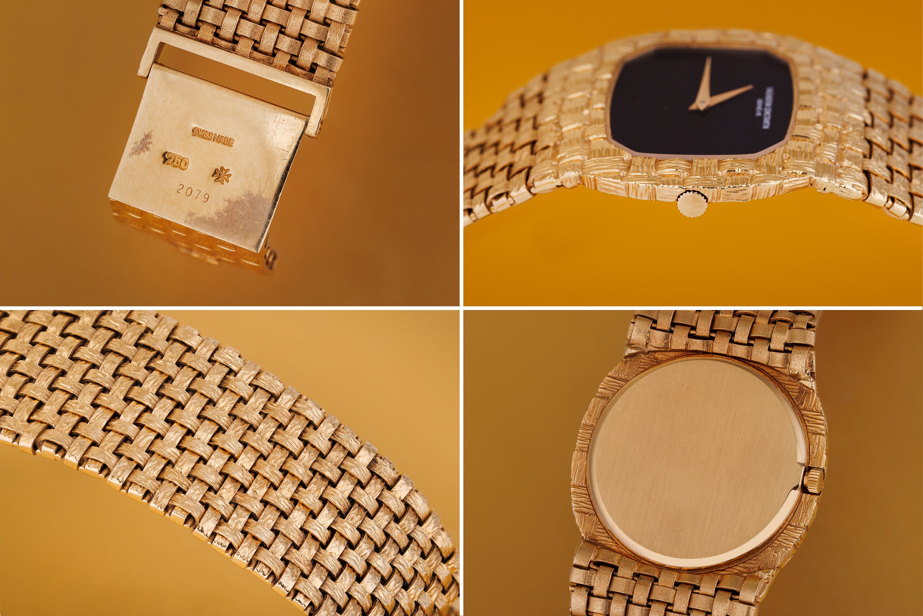 Vacheron Constantin 1970's Vintage Wristwatch | Onyx Dial | Woven Bracelet | 18k Yellow Gold | 31.5mm | Manual Wind
