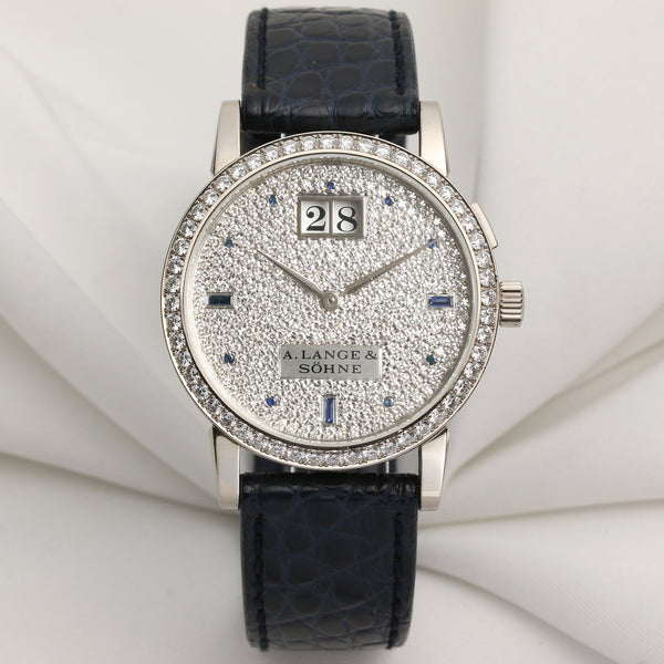 A. Lange & Söhne Pave Diamond & Sapphire 18K White Gold Second Hand Watch Collectors 1